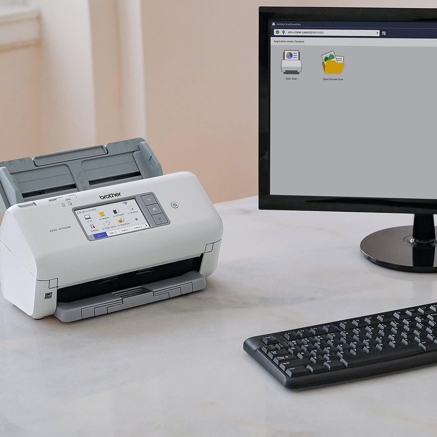 image:imageBrother ADS4700W Professional Desktop Scanner with Fast Scan Speeds Duplex Wireless and Large Touchscreen WhiteNew ADS4700W Adds Larger Touchscreen Display