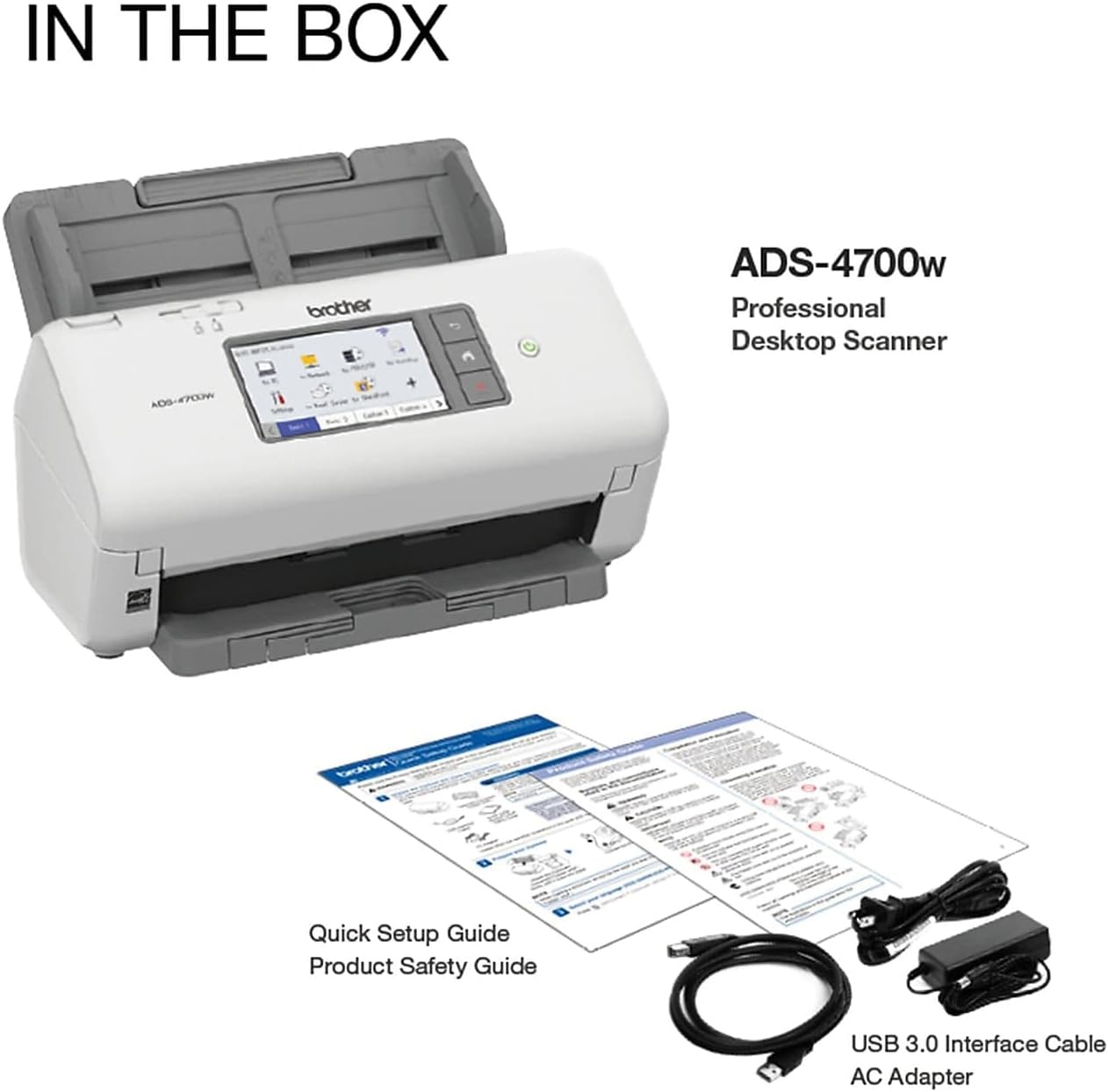 image:imageBrother ADS4700W Professional Desktop Scanner with Fast Scan Speeds Duplex Wireless and Large Touchscreen WhiteNew ADS4700W Adds Larger Touchscreen Display