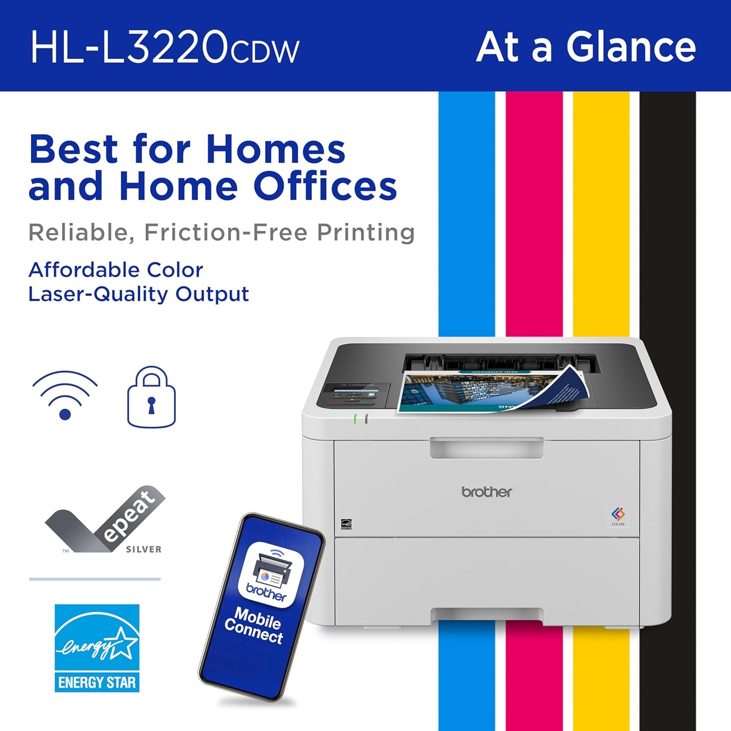 image:imageBrother Color Laser Printer with Wireless Printing Fast 19 PPM Output Duplex Feature Mobile Device Compatible 250Sheet Paper Tray for Professional Home Office Printing HLL3220CDWRenewed Refurbished