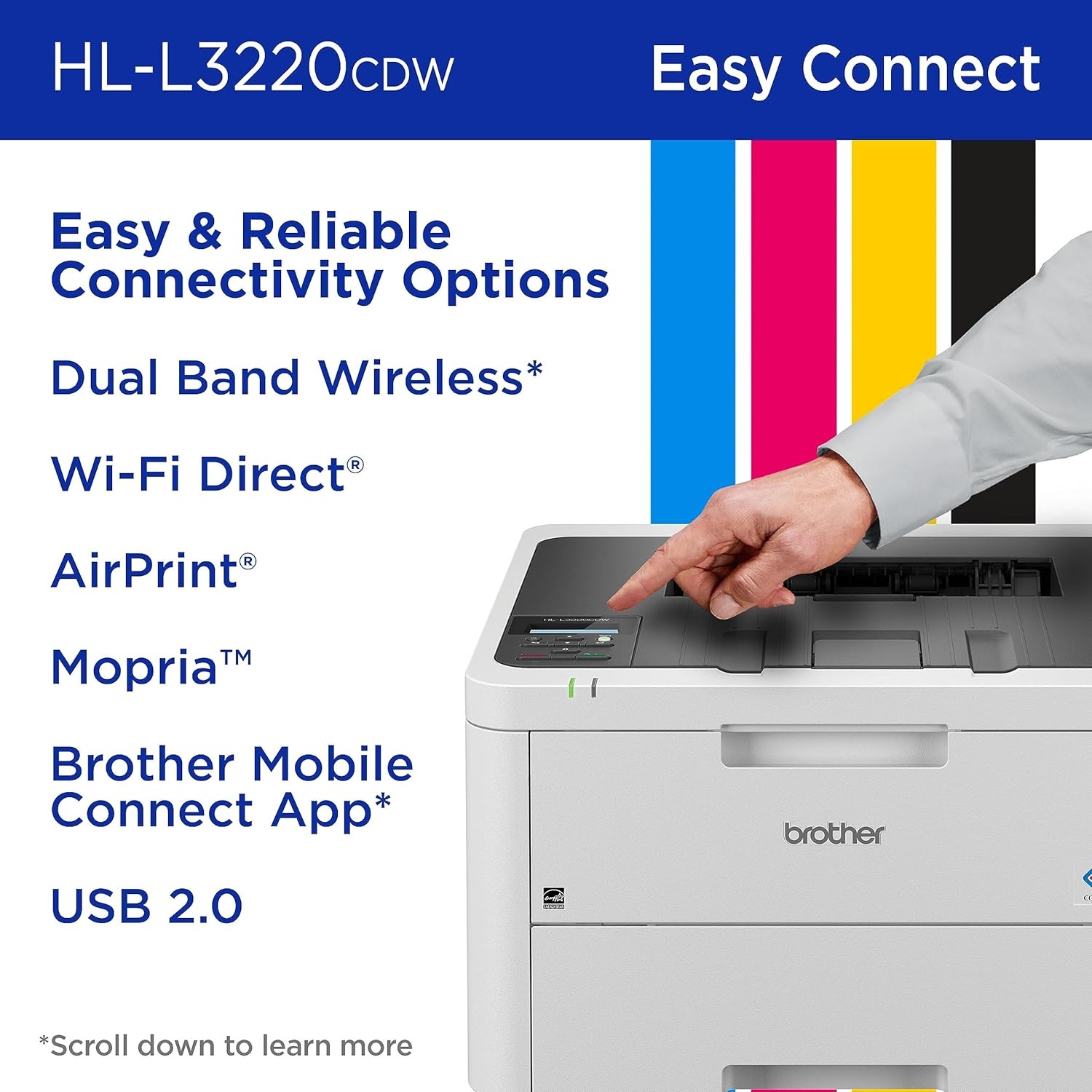 image:imageBrother Color Laser Printer with Wireless Printing Fast 19 PPM Output Duplex Feature Mobile Device Compatible 250Sheet Paper Tray for Professional Home Office Printing HLL3220CDWNew