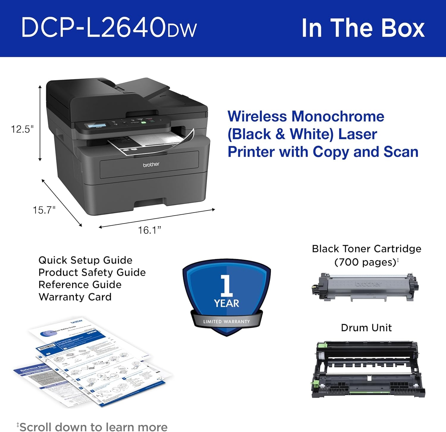 image:imageBrother DCPL2640DW Wireless Compact Monochrome MultiFunction Laser Printer with Copy and Scan Duplex Mobile Black amp White Includes Refresh Subscription Trial1 Works with AlexaRenewed Refurbished