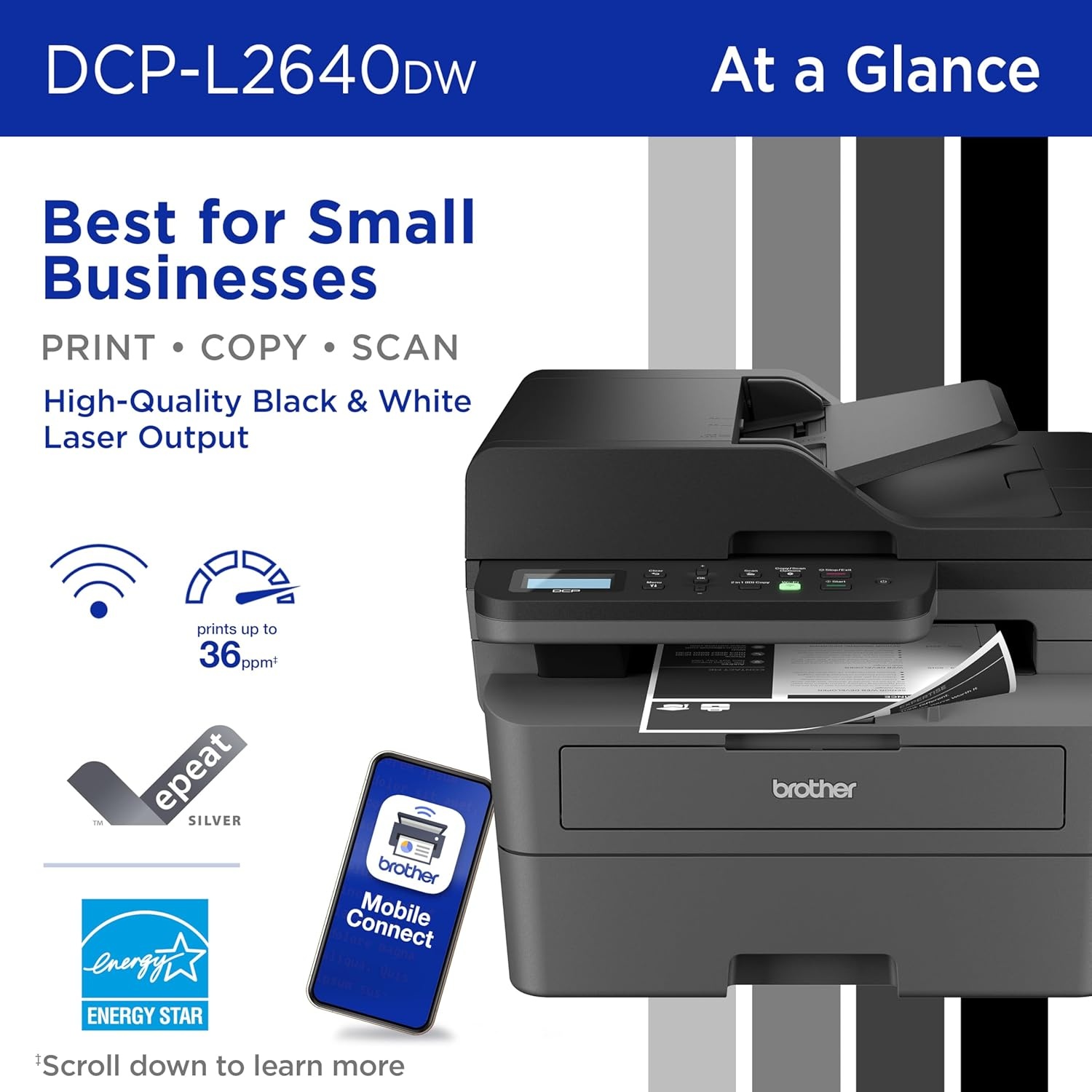 image:imageBrother DCPL2640DW Wireless Compact Monochrome MultiFunction Laser Printer with Copy and Scan Duplex Mobile Black amp White Includes Refresh Subscription Trial1 Works with AlexaRenewed Refurbished