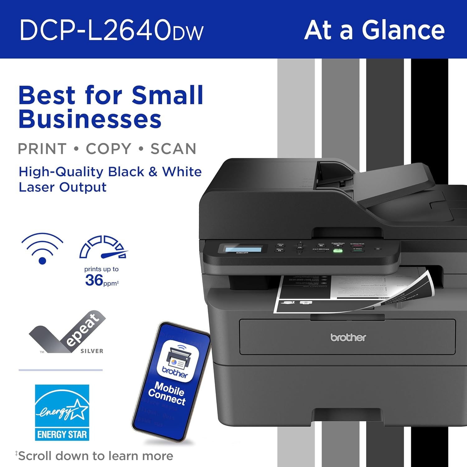 image:imageBrother DCPL2640DW Wireless Compact Monochrome MultiFunction Laser Printer with Copy and Scan Duplex Mobile Black amp White Includes Refresh Subscription Trial1 Works with AlexaNew