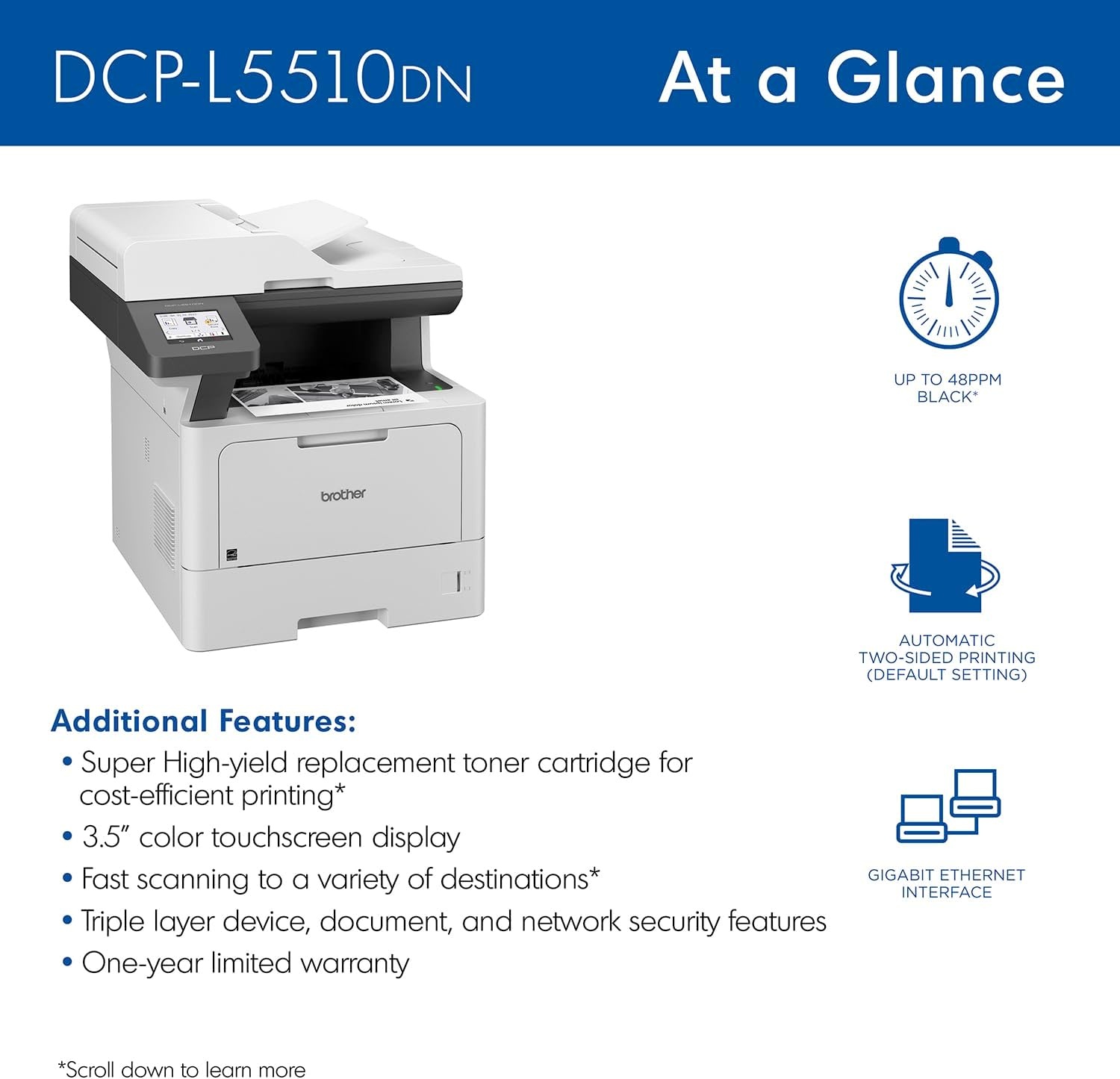 image:imageBrother DCPL5510DN Business Monochrome Laser AllinOne Printer with Duplex Printing and Networking Works with AlexaNew Model DCPL5510DN