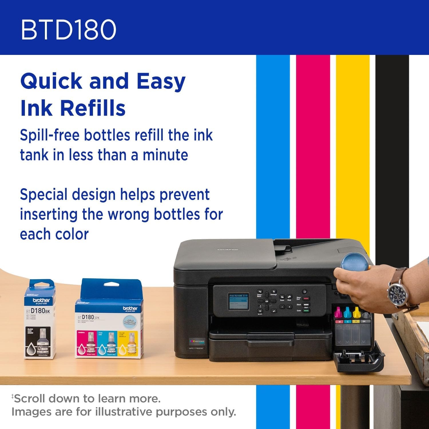 image:imageBrother Genuine BTD180C High Yield Cyan Ink Bottle for use with INKvestment Tank 580 780 and 980 PrintersBlack