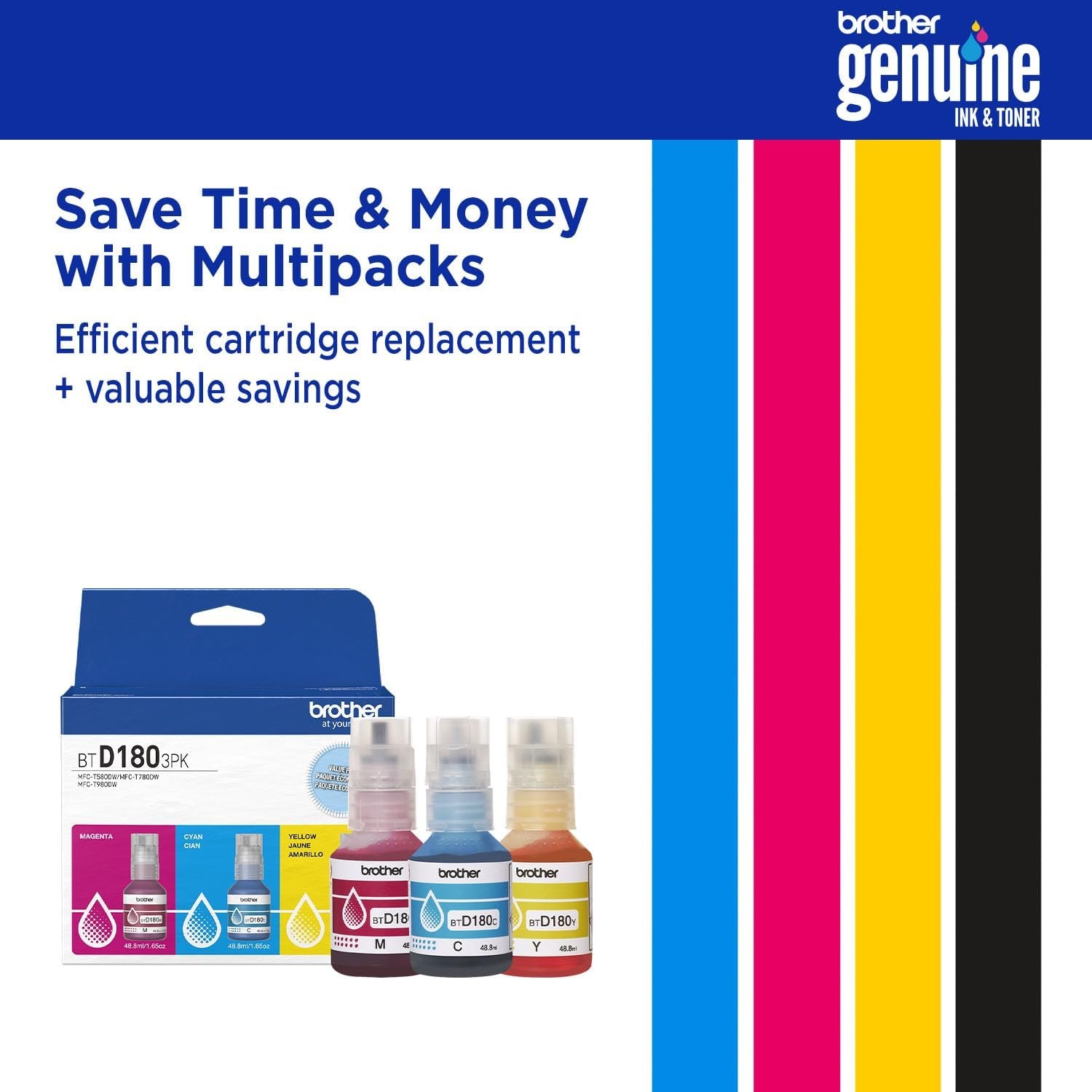 image:imageBrother Genuine BTD180C High Yield Cyan Ink Bottle for use with INKvestment Tank 580 780 and 980 PrintersBlack