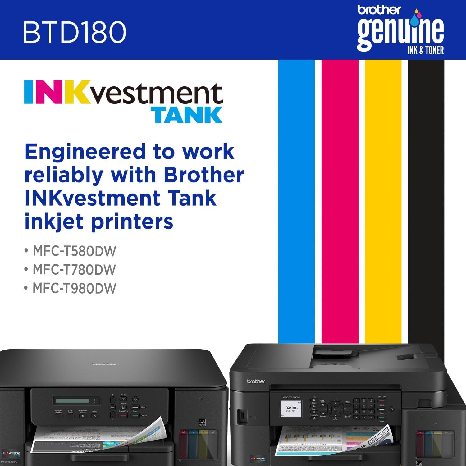 image:imageBrother Genuine BTD180C High Yield Cyan Ink Bottle for use with INKvestment Tank 580 780 and 980 PrintersYellow