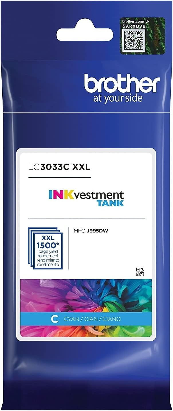 image:imageBrother Genuine LC3033C Single Pack Super HighYield Cyan INKvestment Tank Ink Cartridge Page Yield Up to 1500 Pages LC3033 Amazon Dash Replenishment CartridgeCyan