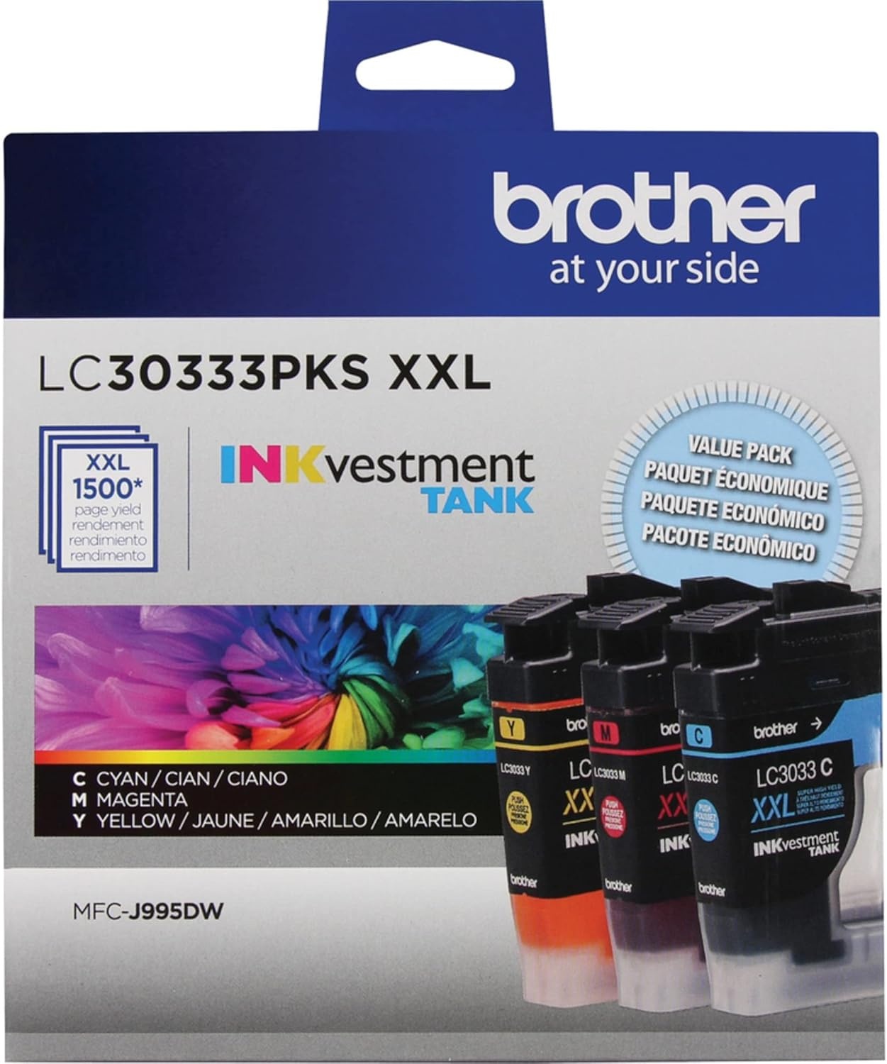 image:imageBrother Genuine LC3033C Single Pack Super HighYield Cyan INKvestment Tank Ink Cartridge Page Yield Up to 1500 Pages LC3033 Amazon Dash Replenishment CartridgeColors