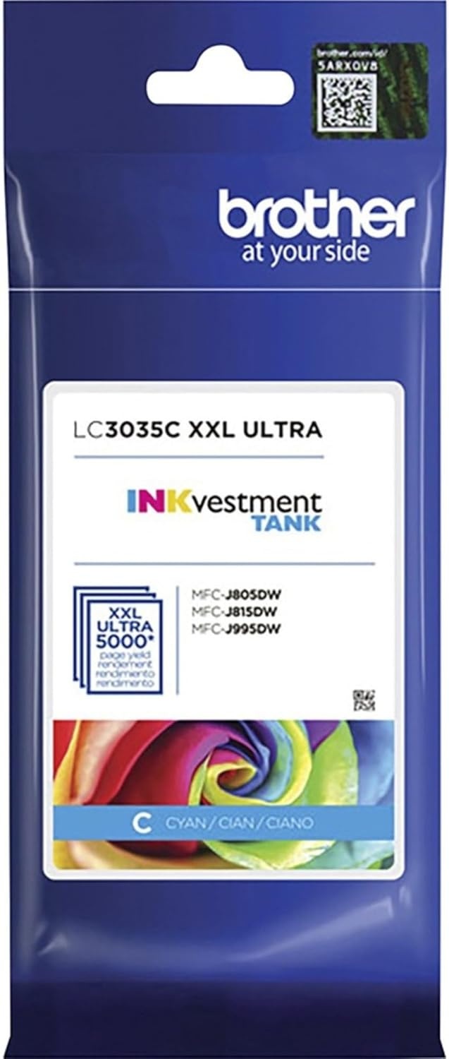 image:imageBrother Genuine LC3033C Single Pack Super HighYield Cyan INKvestment Tank Ink Cartridge Page Yield Up to 1500 Pages LC3033 Amazon Dash Replenishment CartridgeCyan
