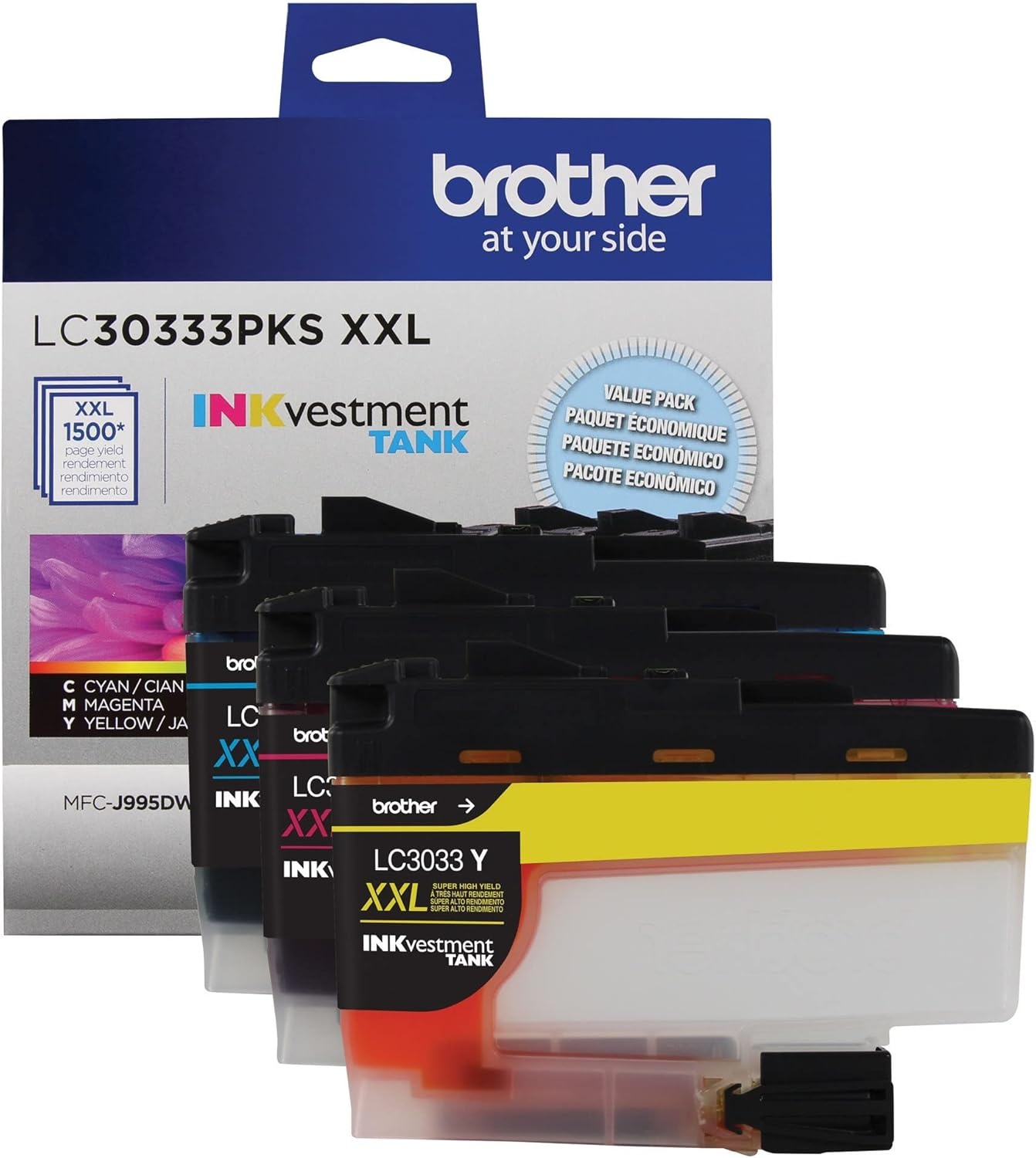image:imageBrother Genuine LC3033C Single Pack Super HighYield Cyan INKvestment Tank Ink Cartridge Page Yield Up to 1500 Pages LC3033 Amazon Dash Replenishment CartridgeColors