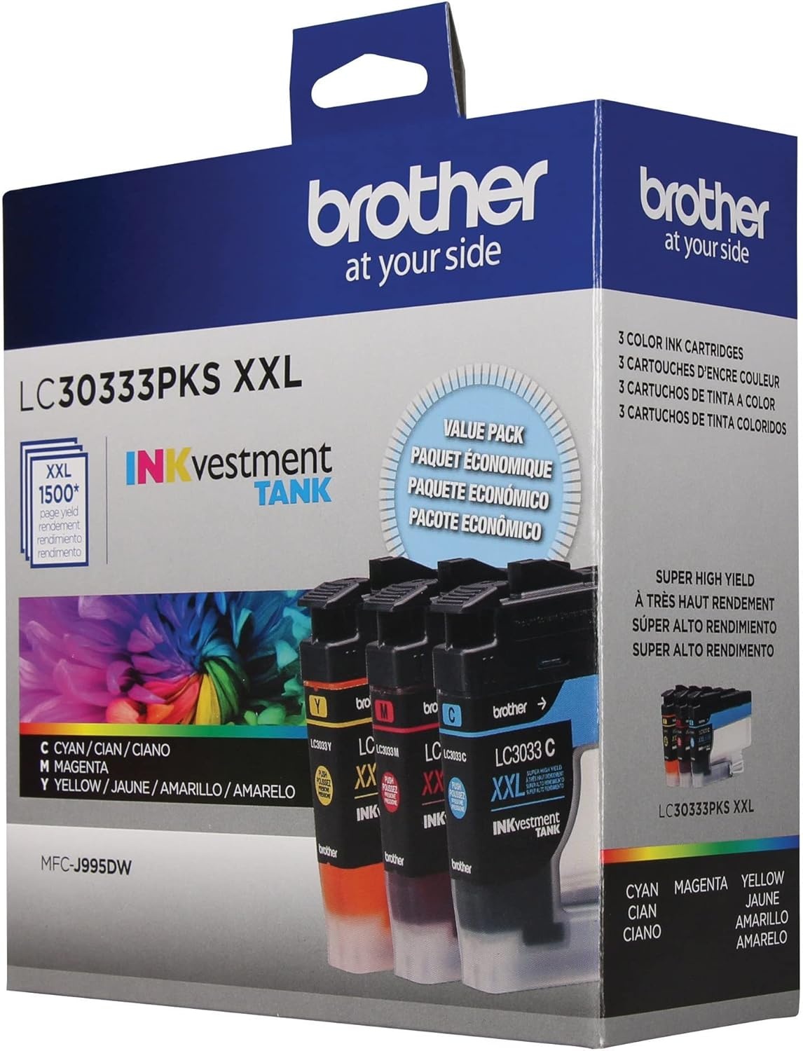 image:imageBrother Genuine LC3033C Single Pack Super HighYield Cyan INKvestment Tank Ink Cartridge Page Yield Up to 1500 Pages LC3033 Amazon Dash Replenishment CartridgeColors