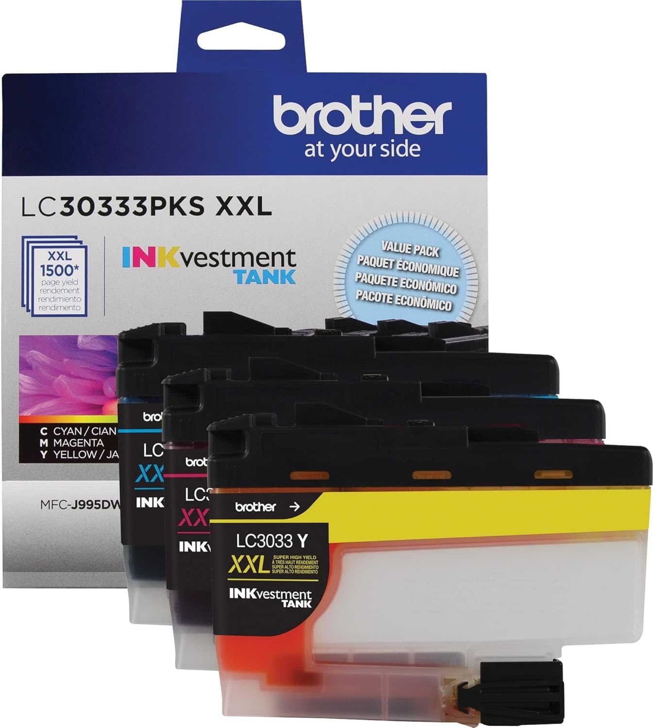 image:imageBrother Genuine LC3033C Single Pack Super HighYield Cyan INKvestment Tank Ink Cartridge Page Yield Up to 1500 Pages LC3033 Amazon Dash Replenishment CartridgeColors