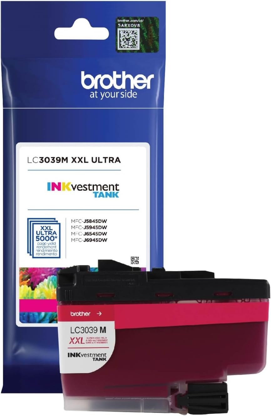 image:imageBrother Genuine LC3039C Single Pack Ultra HighYield Cyan INKvestment Tank Ink Cartridge Page Yield Up to 5000 Pages LC3039 Amazon Dash Replenishment CartridgeMagenta
