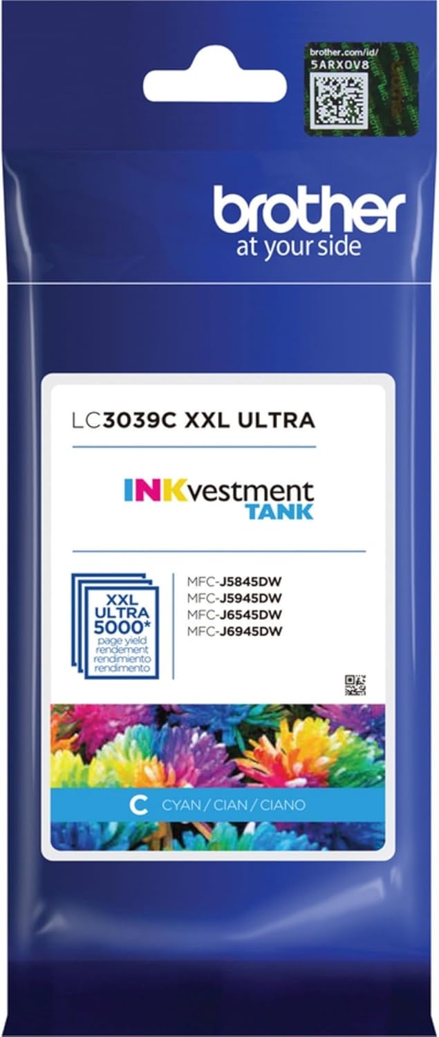 image:imageBrother Genuine LC3039C Single Pack Ultra HighYield Cyan INKvestment Tank Ink Cartridge Page Yield Up to 5000 Pages LC3039 Amazon Dash Replenishment CartridgeCyan