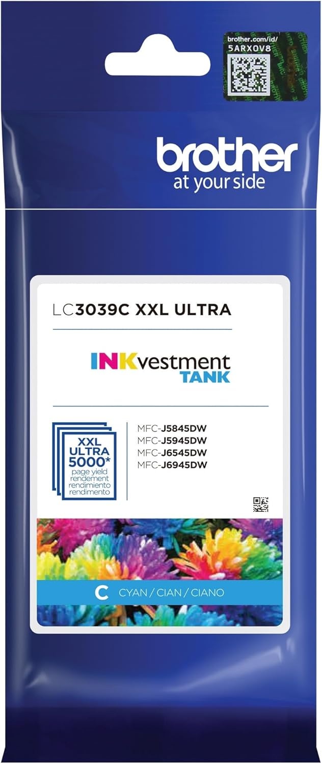 image:imageBrother Genuine LC3039C Single Pack Ultra HighYield Cyan INKvestment Tank Ink Cartridge Page Yield Up to 5000 Pages LC3039 Amazon Dash Replenishment CartridgeCyan