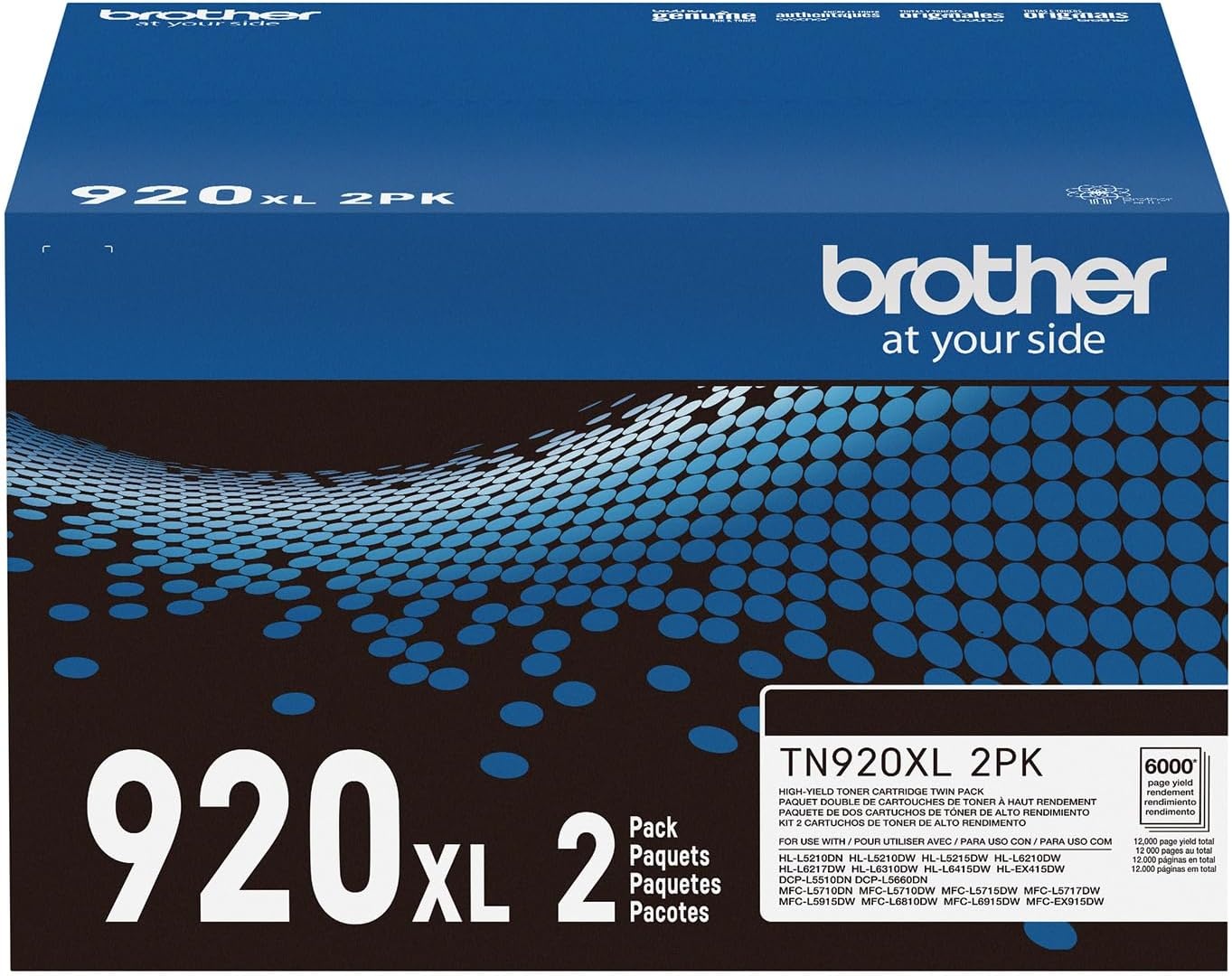 image:imageBrother Genuine TN920XL HighYield Black Toner Cartridge 2Pack for Professional Business Laser Printers 12000 Pages per Cartridge Compatible with HLL5210DW HLL6210DW SeriesPack of 2
