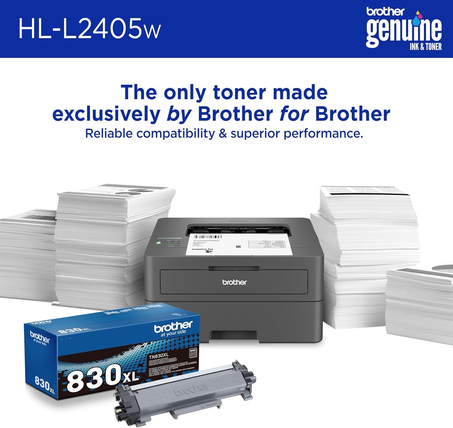 image:imageBrother HLL2405W Wireless Compact Monochrome Laser Printer with Mobile Printing Black amp White Output Includes Refresh Subscription Trial1 Works with AlexaRenewed Refurbished