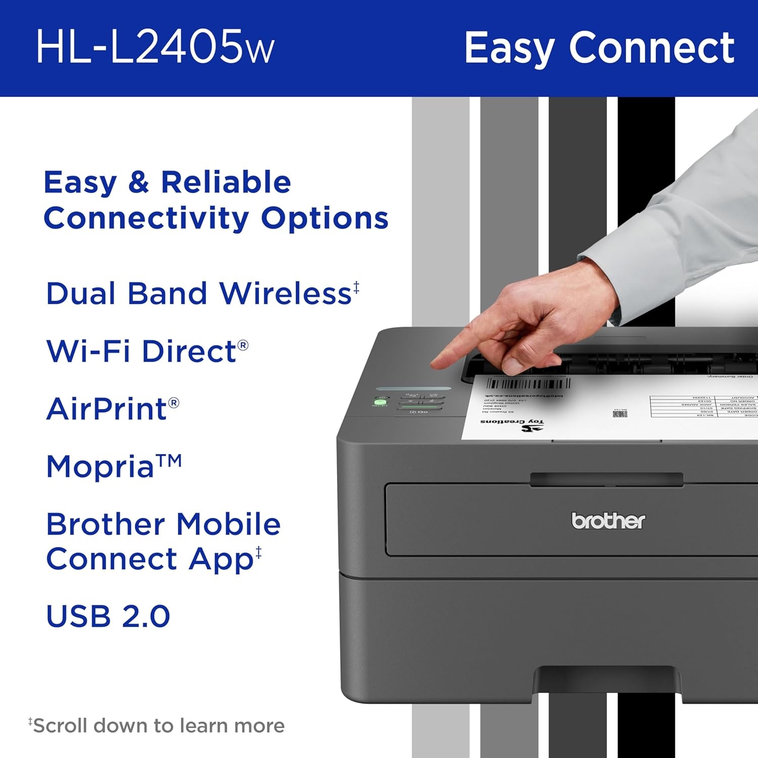 image:imageBrother HLL2405W Wireless Compact Monochrome Laser Printer with Mobile Printing Black amp White Output Includes Refresh Subscription Trial1 Works with AlexaRenewed Refurbished