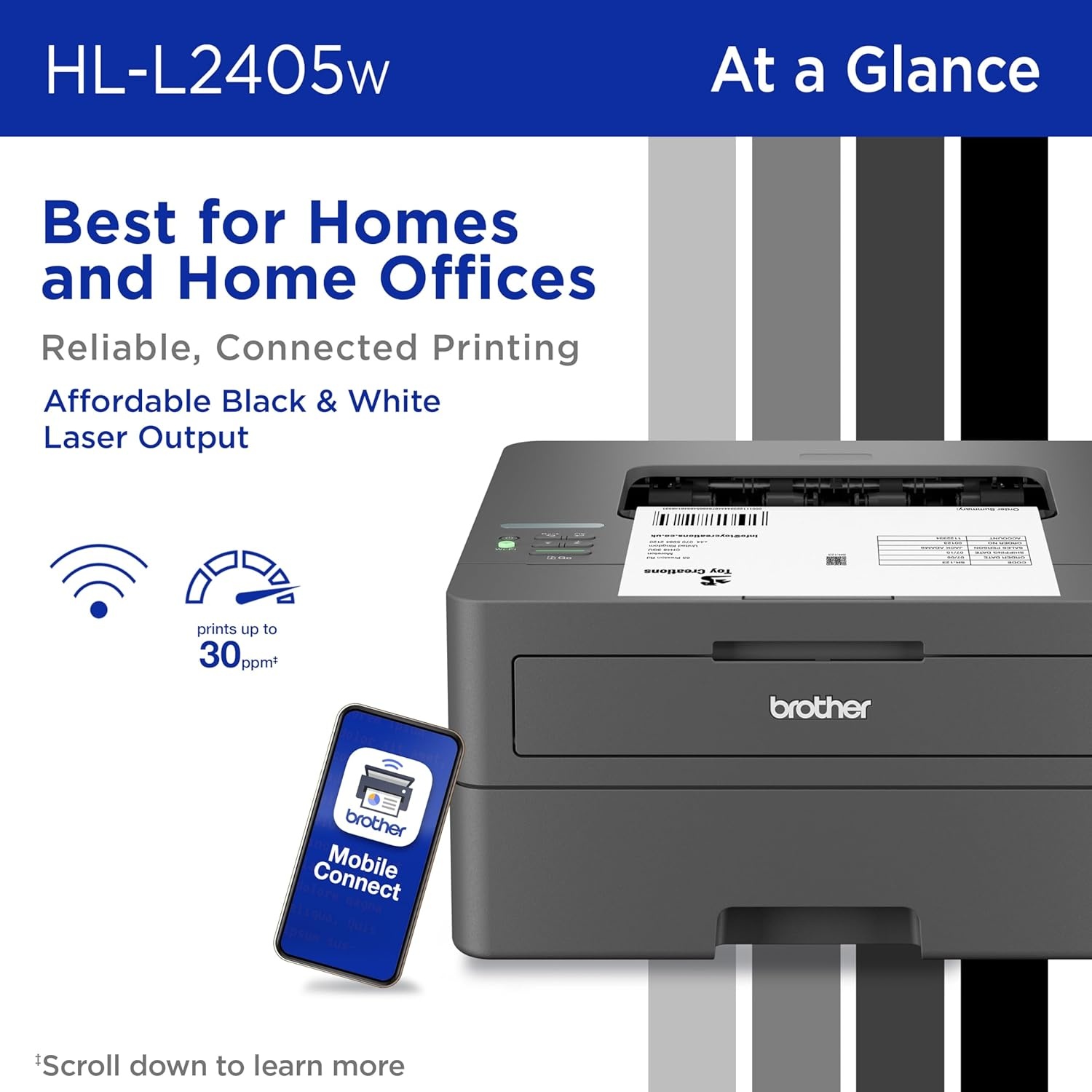 image:imageBrother HLL2405W Wireless Compact Monochrome Laser Printer with Mobile Printing Black amp White Output Includes Refresh Subscription Trial1 Works with AlexaRenewed Refurbished