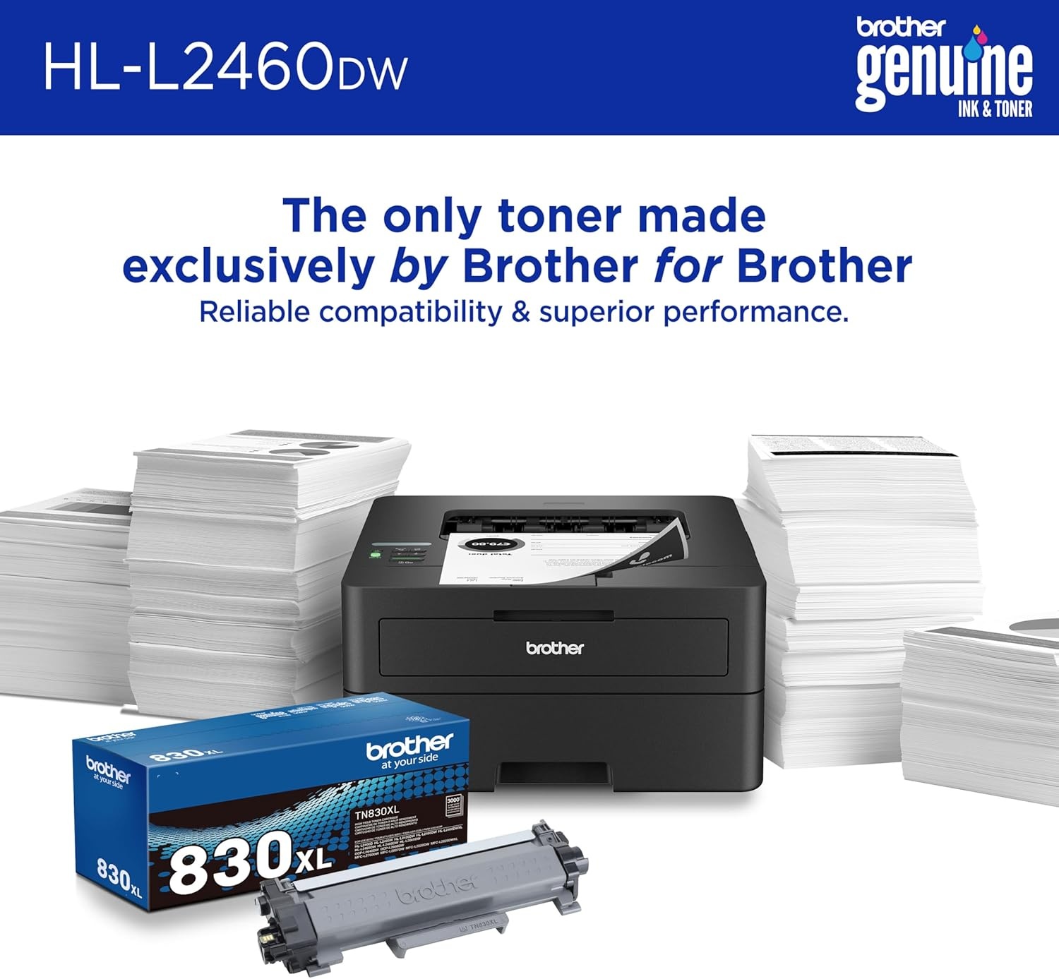 image:imageBrother HLL2460DW Wireless Compact Monochrome Laser Printer with Duplex Mobile Printing Black amp White Output Includes Refresh Subscription Trial1 Works with AlexaRenewed Refurbished