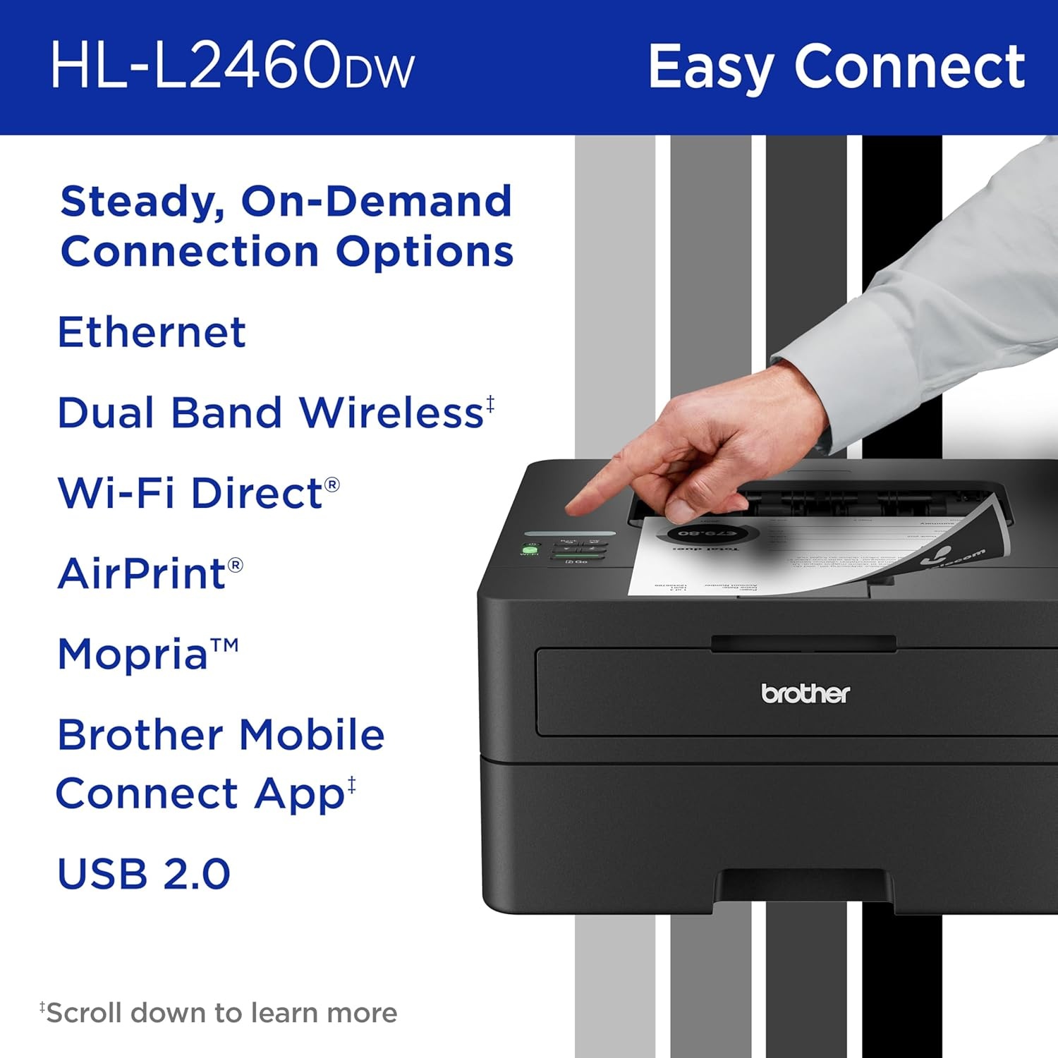 image:imageBrother HLL2460DW Wireless Compact Monochrome Laser Printer with Duplex Mobile Printing Black amp White Output Includes Refresh Subscription Trial1 Works with AlexaRenewed Refurbished