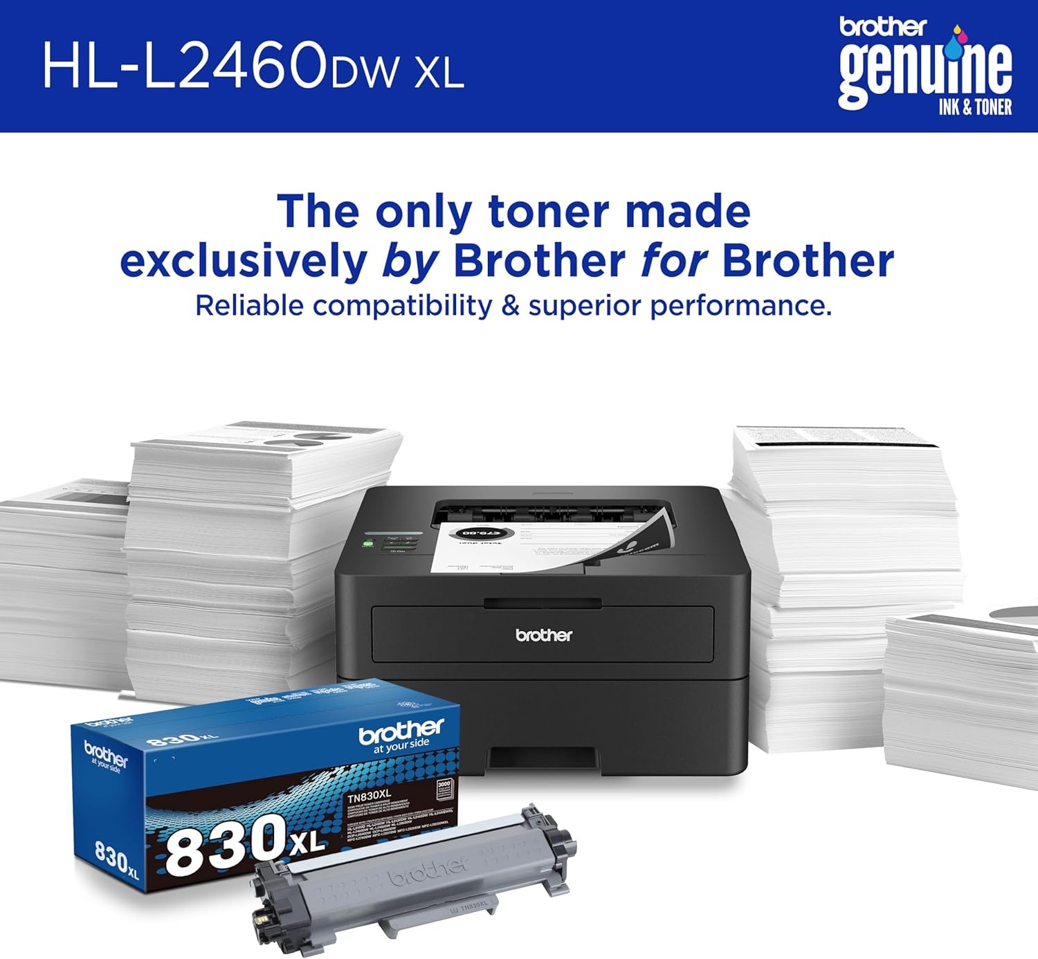image:imageBrother HLL2460DWW XL Wireless Compact Monochrome Printer with Duplex Copy amp Scan Fax Black amp White Up to 4200 Pages of Toner Included1 Works with AlexaHLL2460DWXL