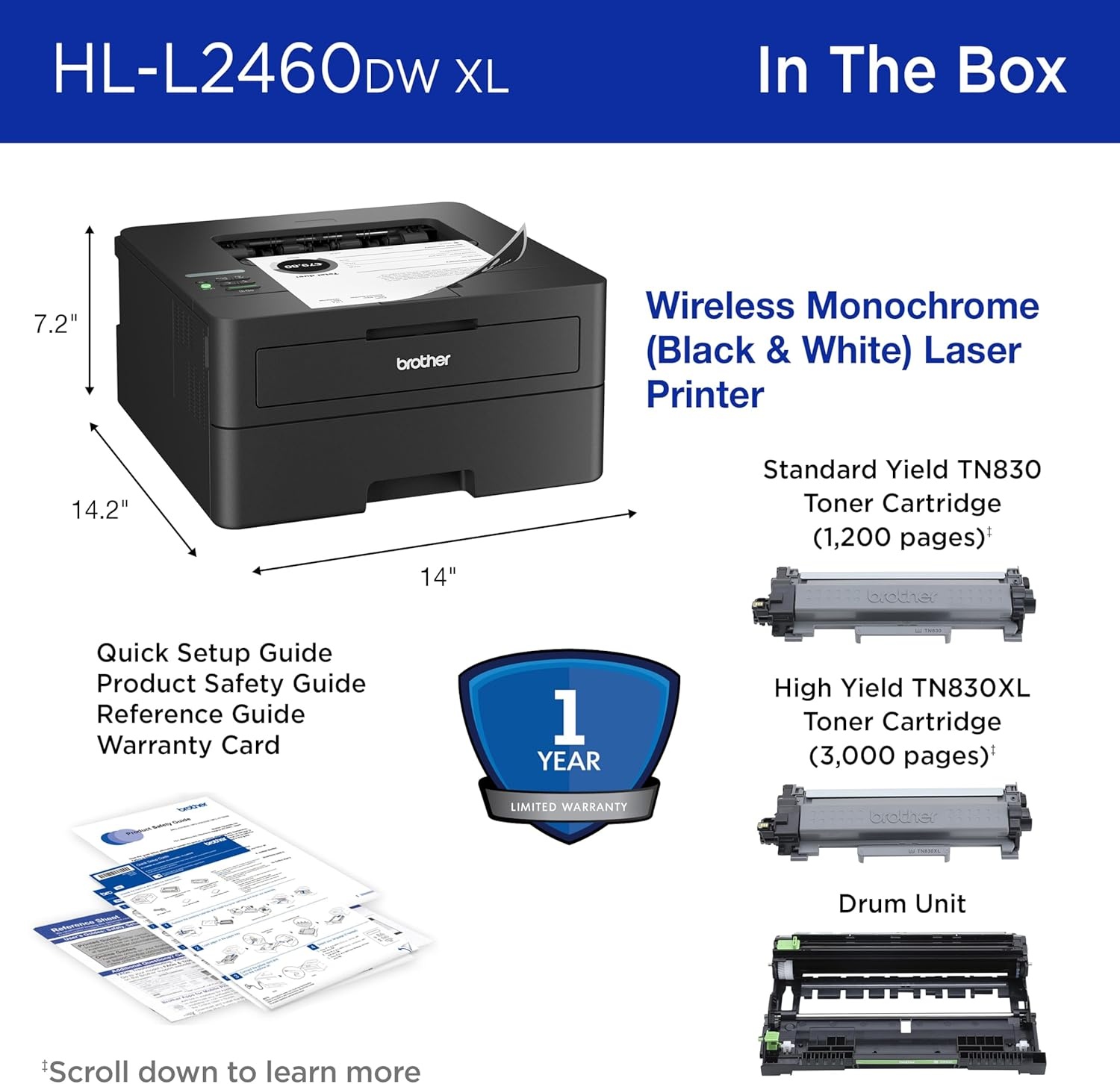 image:imageBrother HLL2460DWW XL Wireless Compact Monochrome Printer with Duplex Copy amp Scan Fax Black amp White Up to 4200 Pages of Toner Included1 Works with AlexaHLL2460DWXL