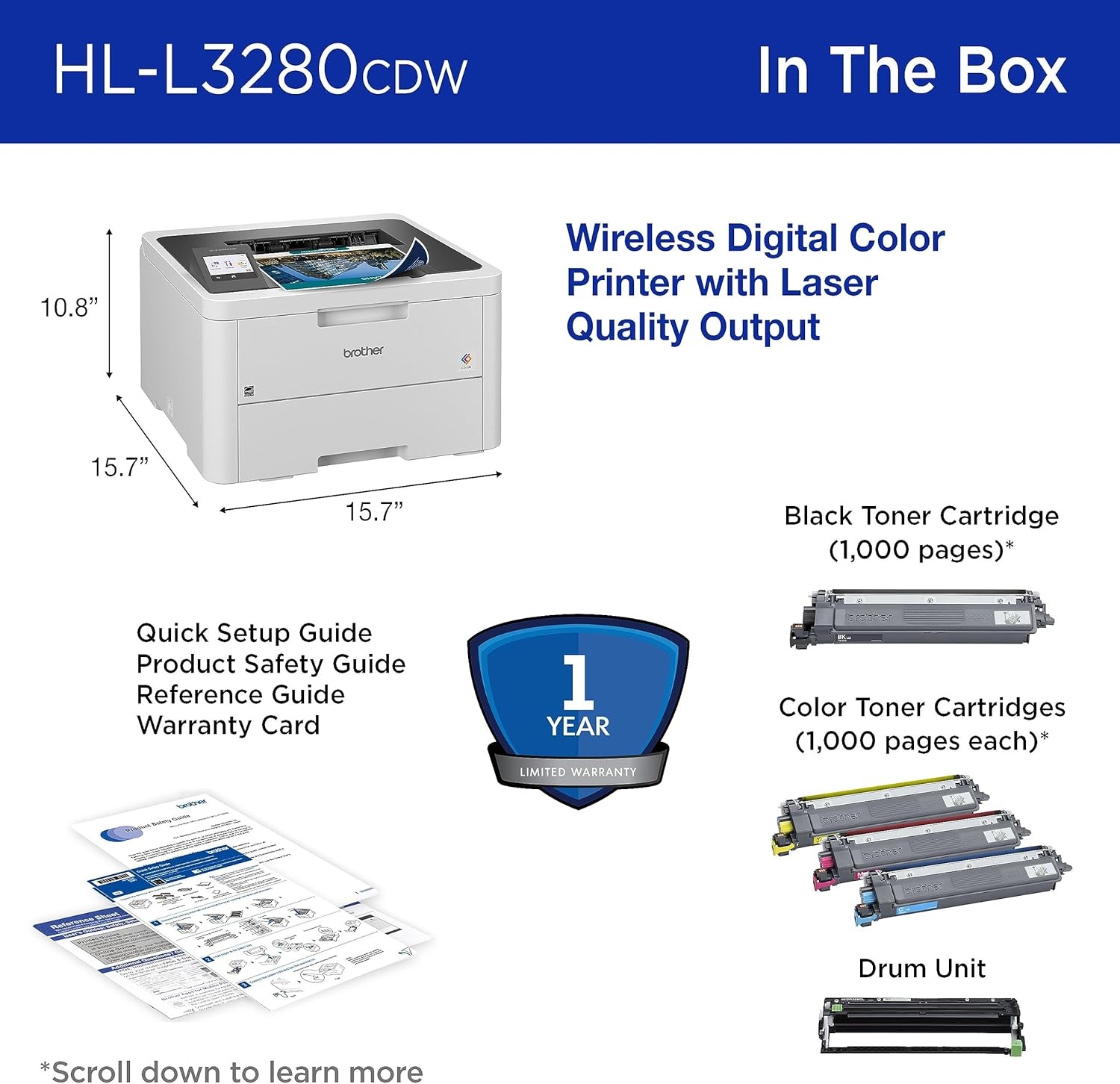 image:imageBrother HLL3280CDW Wireless Compact Digital Color Printer with Laser Quality Output Duplex Mobile Printing amp Ethernet Includes 2 Month Refresh Subscription TrialWorks with AlexaNew