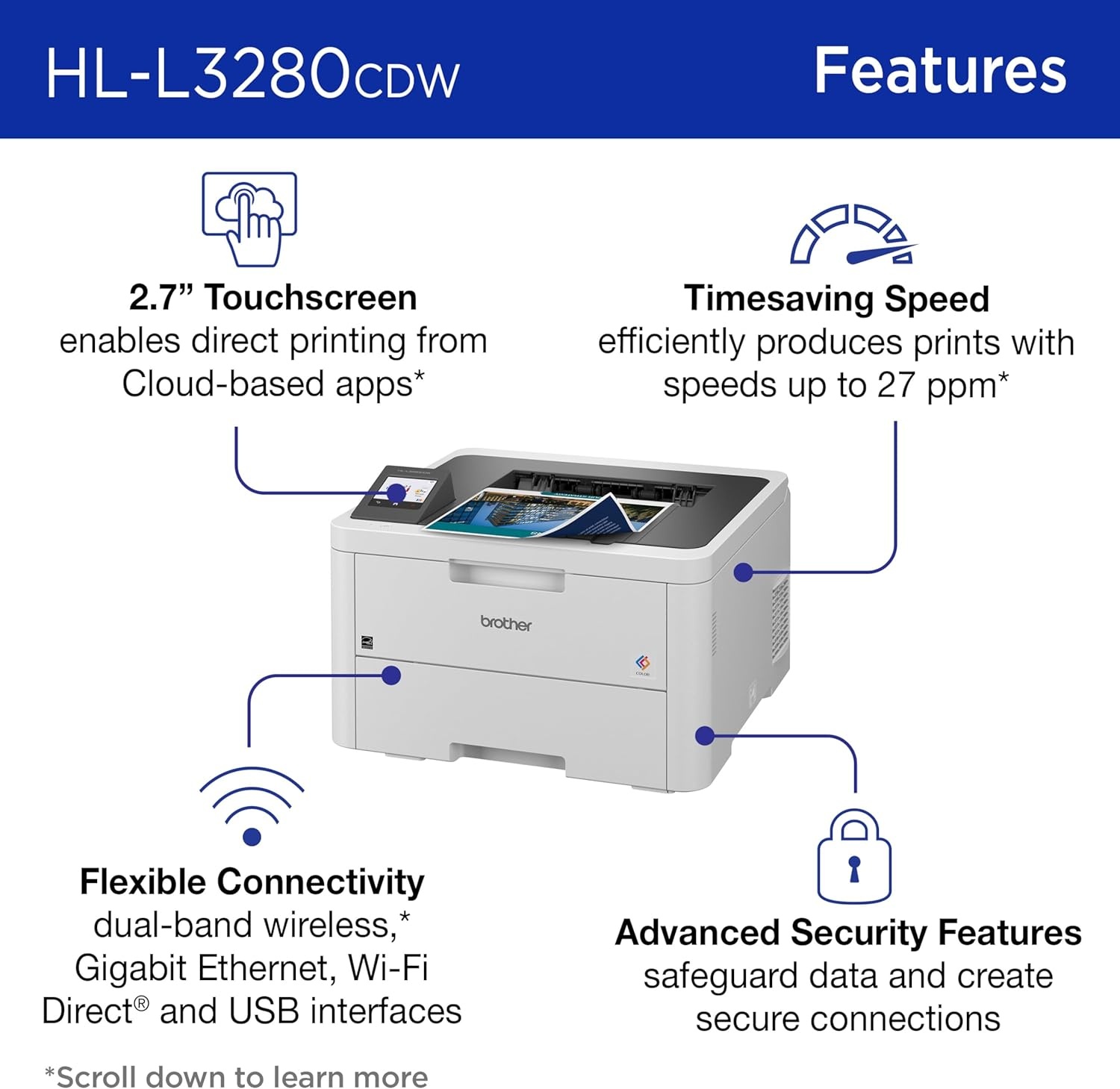 image:imageBrother HLL3280CDW Wireless Compact Digital Color Printer with Laser Quality Output Duplex Mobile Printing amp Ethernet Includes 2 Month Refresh Subscription TrialWorks with AlexaRenewed Refurbished