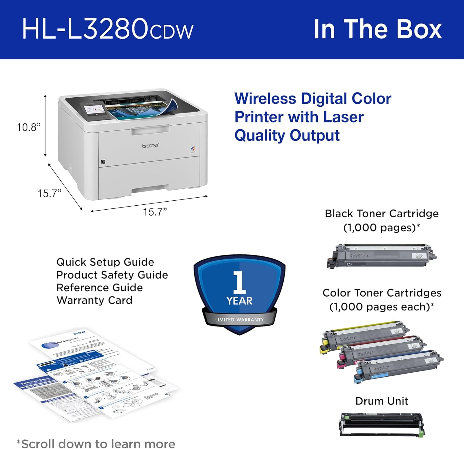 image:imageBrother HLL3280CDW Wireless Compact Digital Color Printer with Laser Quality Output Duplex Mobile Printing amp Ethernet Includes 2 Month Refresh Subscription TrialWorks with AlexaRenewed Refurbished