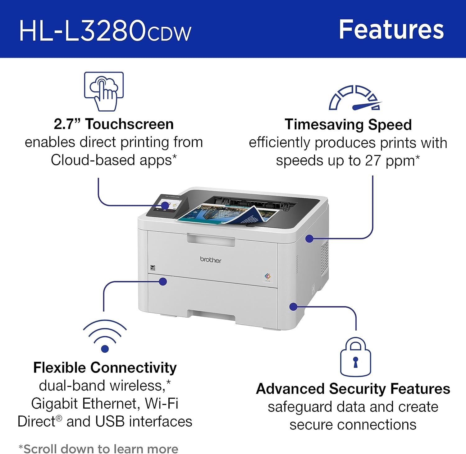 image:imageBrother HLL3280CDW Wireless Compact Digital Color Printer with Laser Quality Output Duplex Mobile Printing amp Ethernet Includes 2 Month Refresh Subscription TrialWorks with AlexaNew