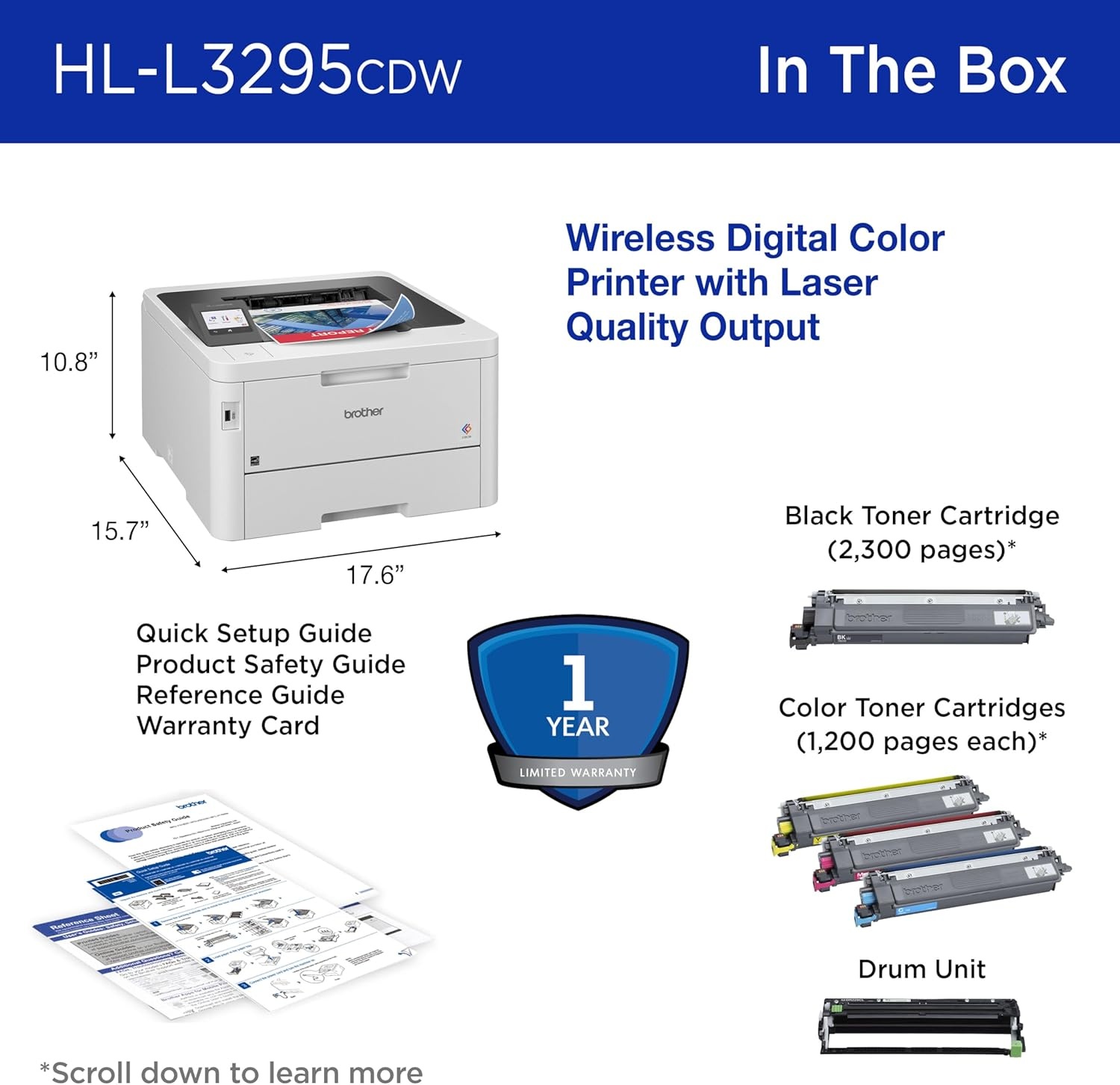 image:imageBrother HLL3295CDW Wireless Compact Digital Color Printer with Laser Quality Output Duplex NFC Mobile amp Ethernet Includes 2 Month Refresh Subscription Trial Amazon Dash Replenishment ReadyRenewed HLL3295CDW