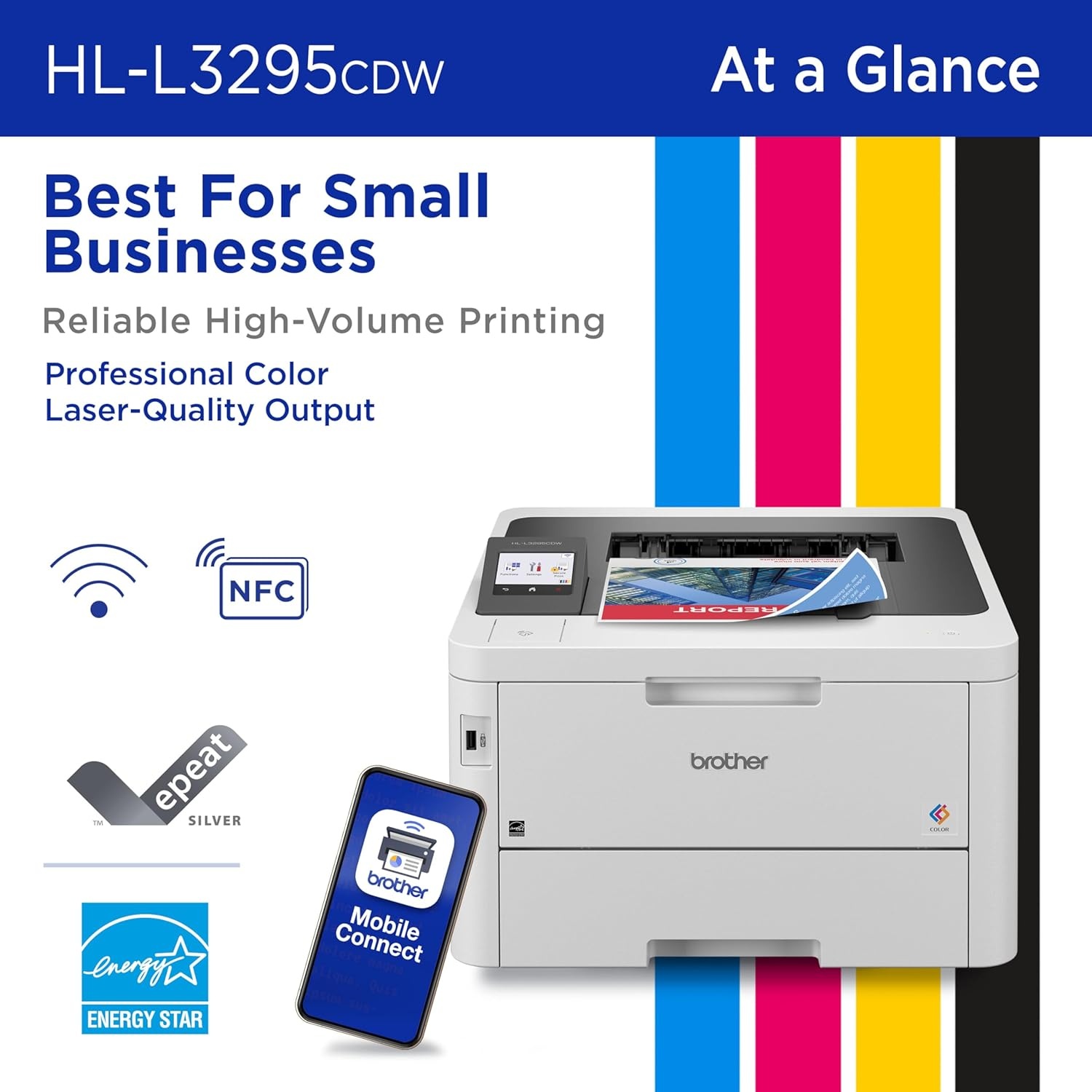 image:imageBrother HLL3295CDW Wireless Compact Digital Color Printer with Laser Quality Output Duplex NFC Mobile amp Ethernet Includes 2 Month Refresh Subscription Trial Amazon Dash Replenishment ReadyRenewed HLL3295CDW