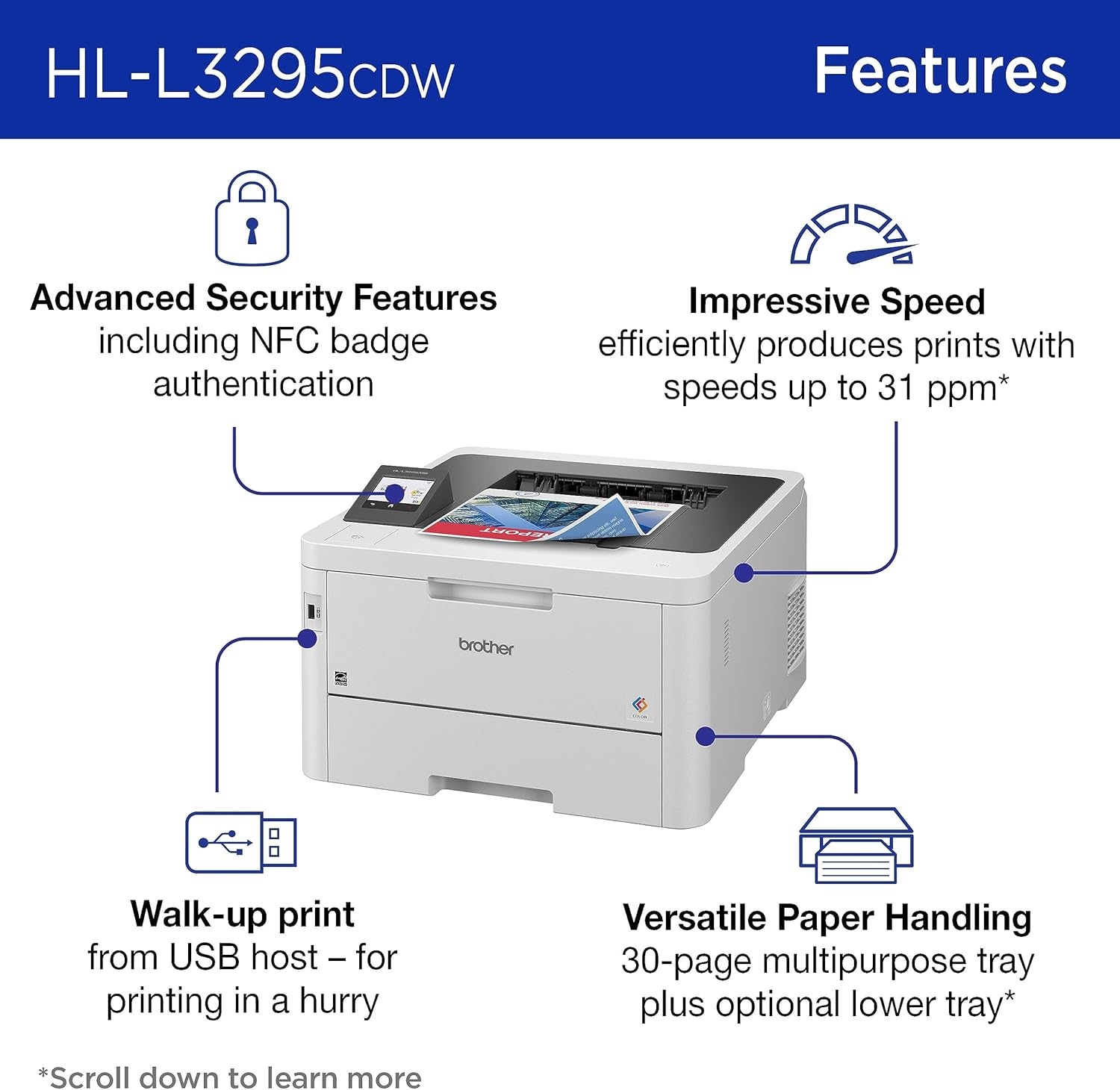 image:imageBrother HLL3295CDW Wireless Compact Digital Color Printer with Laser Quality Output Duplex NFC Mobile amp Ethernet Includes 2 Month Refresh Subscription Trial Amazon Dash Replenishment ReadyNew HLL3295CDW