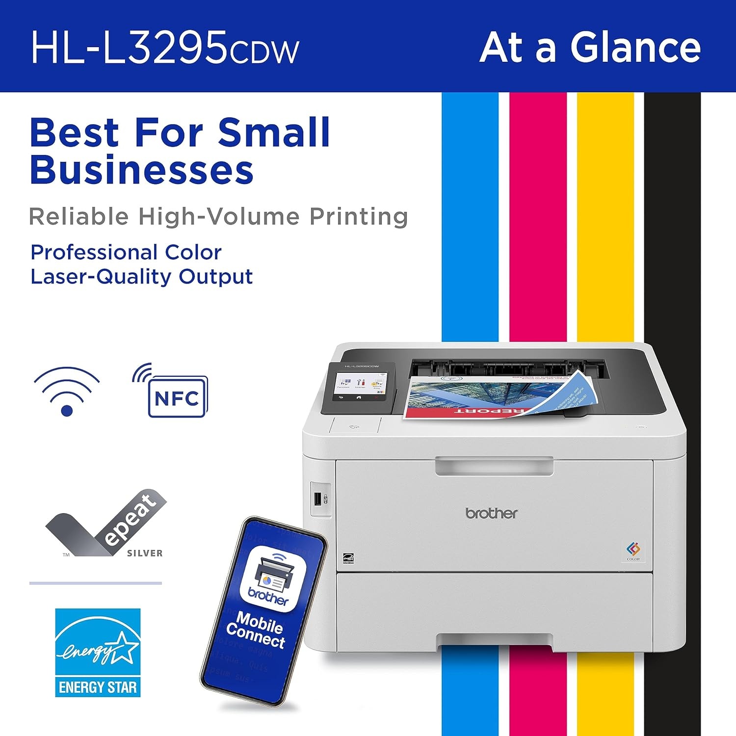 image:imageBrother HLL3295CDW Wireless Compact Digital Color Printer with Laser Quality Output Duplex NFC Mobile amp Ethernet Includes 2 Month Refresh Subscription Trial Amazon Dash Replenishment ReadyNew HLL3295CDW