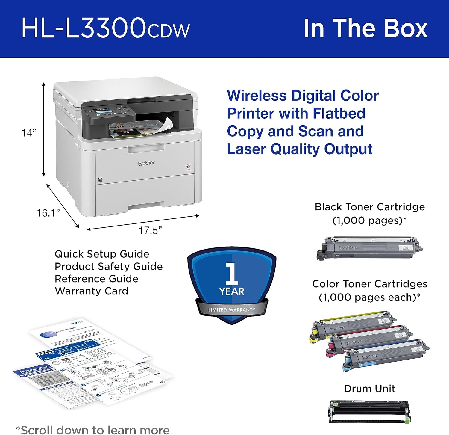 image:imageBrother HLL3300CDW Wireless Digital Color MultiFunction Printer with Laser Quality Output Copy amp Scan Duplex Mobile Includes 2 Month Refresh Subscription Trial Works with AlexaNew