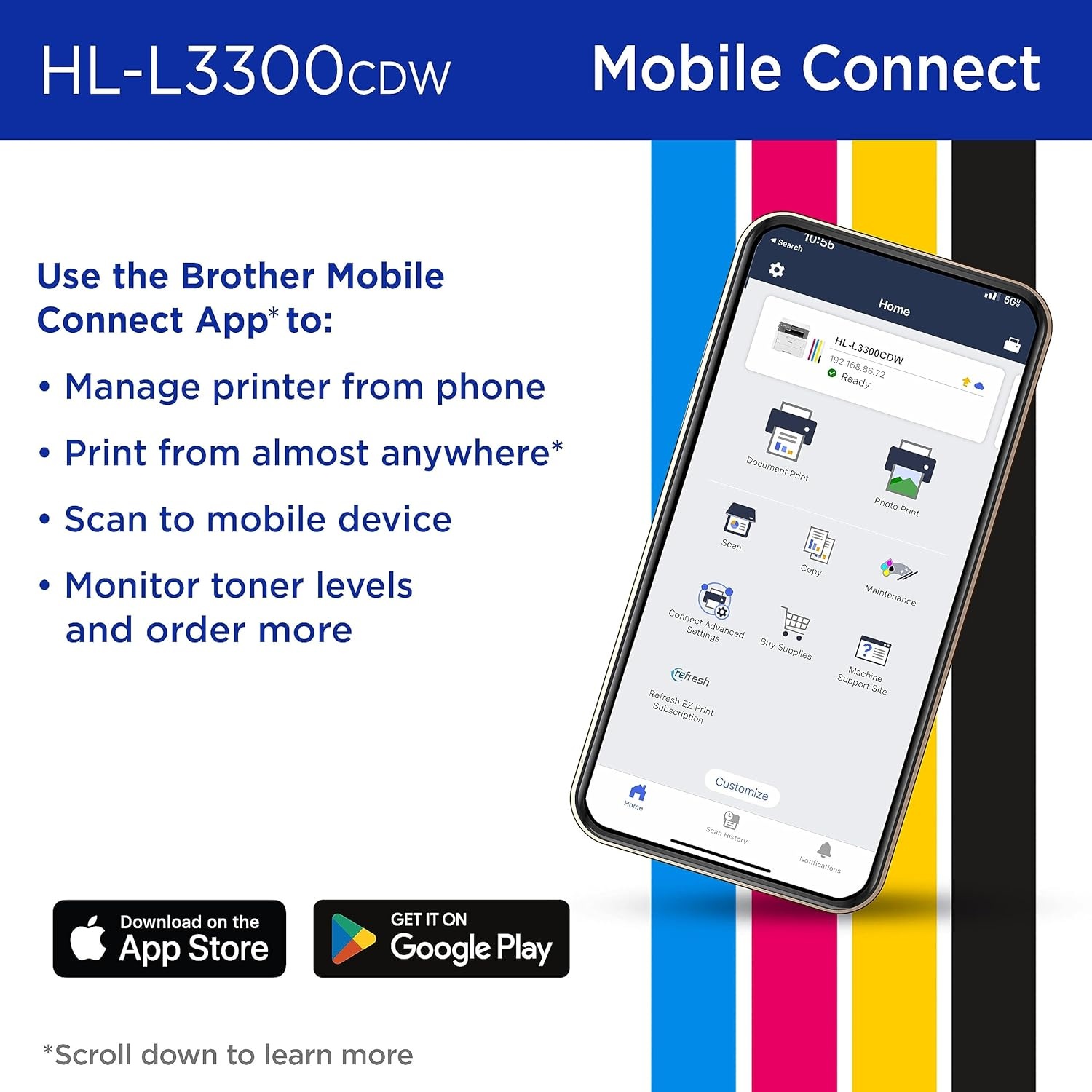 image:imageBrother HLL3300CDW Wireless Digital Color MultiFunction Printer with Laser Quality Output Copy amp Scan Duplex Mobile Includes 2 Month Refresh Subscription Trial Works with AlexaNew