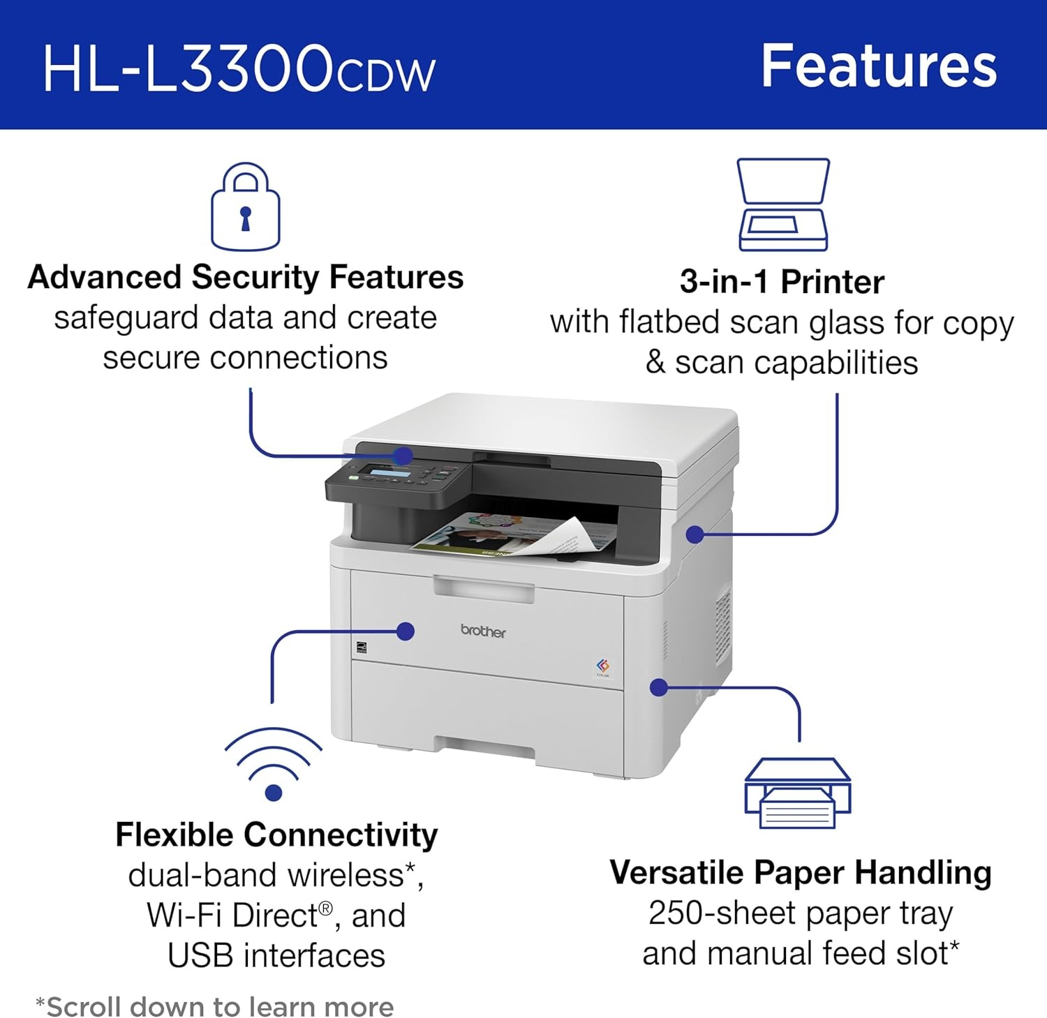 image:imageBrother HLL3300CDW Wireless Digital Color MultiFunction Printer with Laser Quality Output Copy amp Scan Duplex Mobile Includes 2 Month Refresh Subscription Trial Works with AlexaRenewed Refurbished