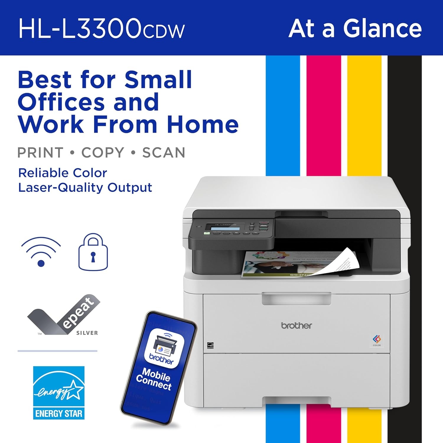 image:imageBrother HLL3300CDW Wireless Digital Color MultiFunction Printer with Laser Quality Output Copy amp Scan Duplex Mobile Includes 2 Month Refresh Subscription Trial Works with AlexaRenewed Refurbished