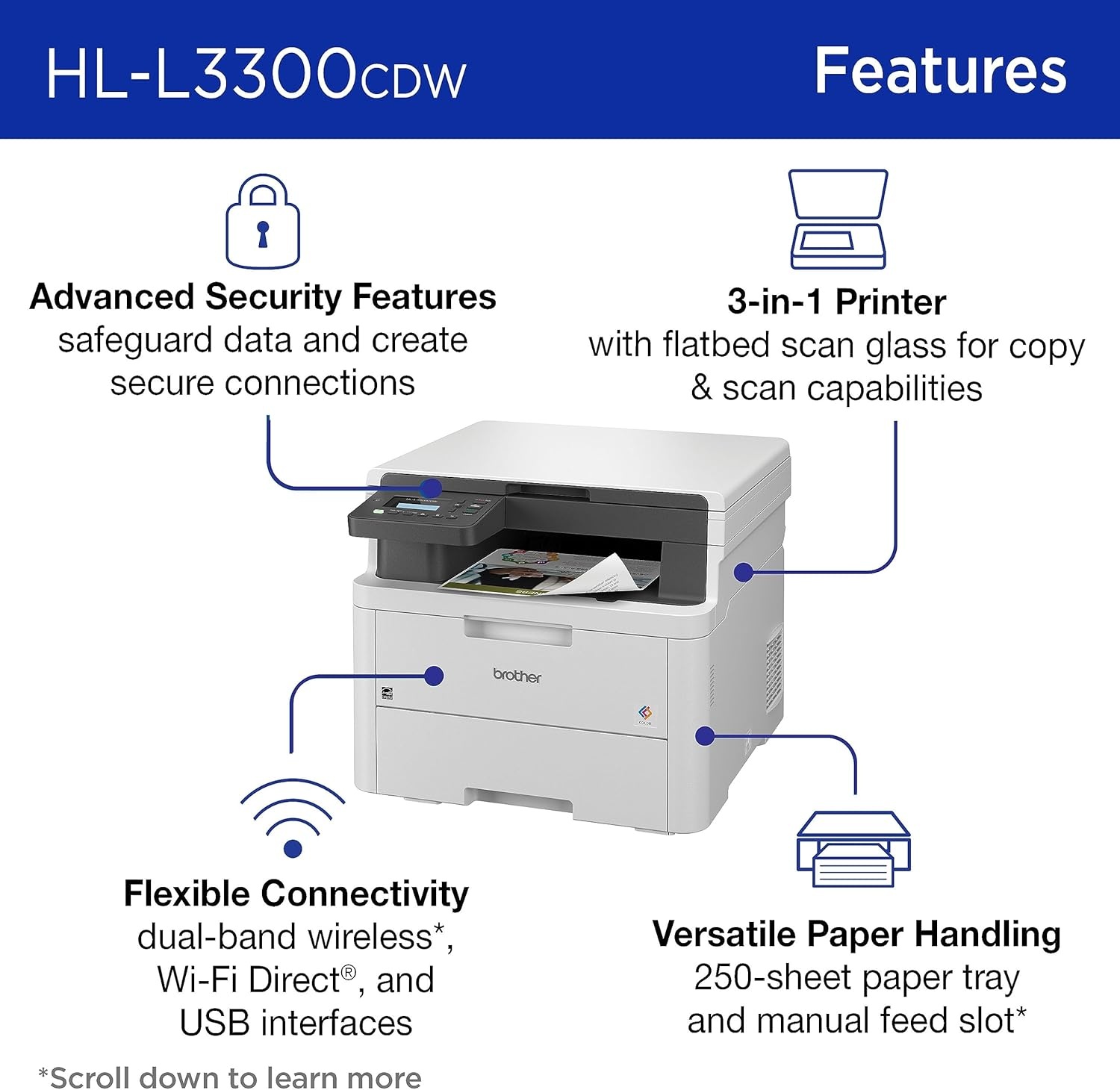 image:imageBrother HLL3300CDW Wireless Digital Color MultiFunction Printer with Laser Quality Output Copy amp Scan Duplex Mobile Includes 2 Month Refresh Subscription Trial Works with AlexaNew