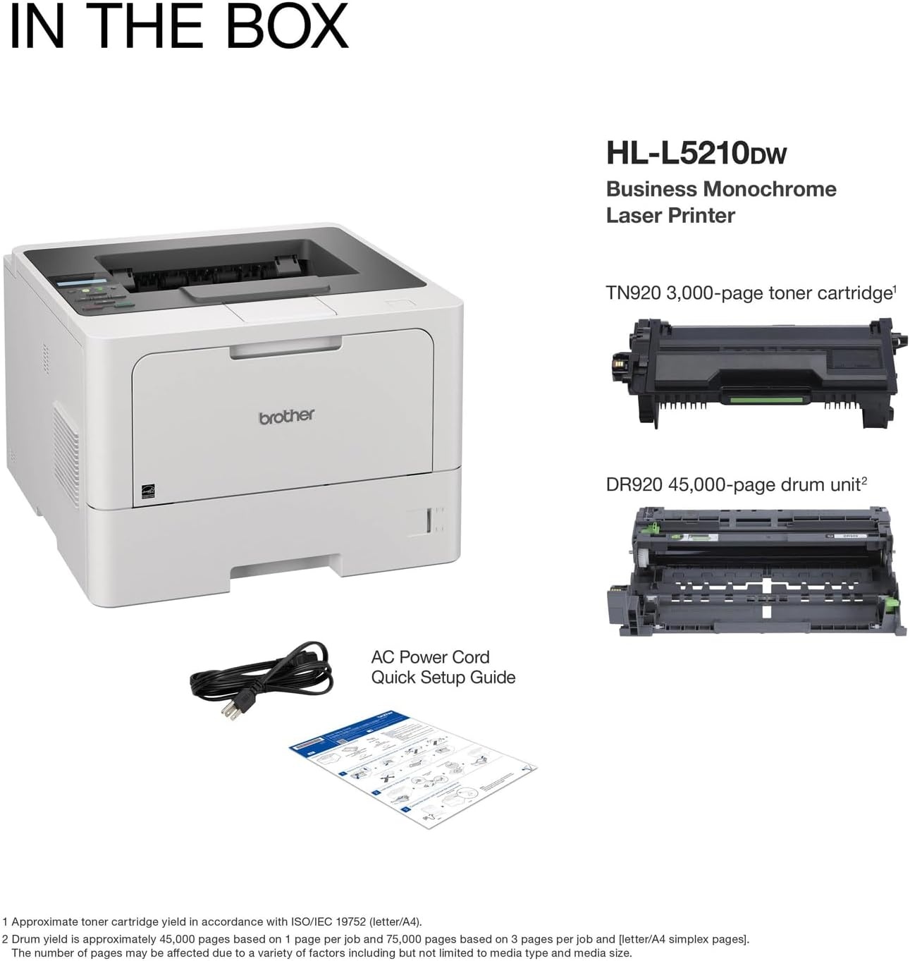 image:imageBrother HLL5210DWT Business Monochrome Laser Printer with Dual Trays Wireless and Gigabit Ethernet Networking Duplex Printing Large Paper Capacity and Mobile Printing WhiteHLL5210DW