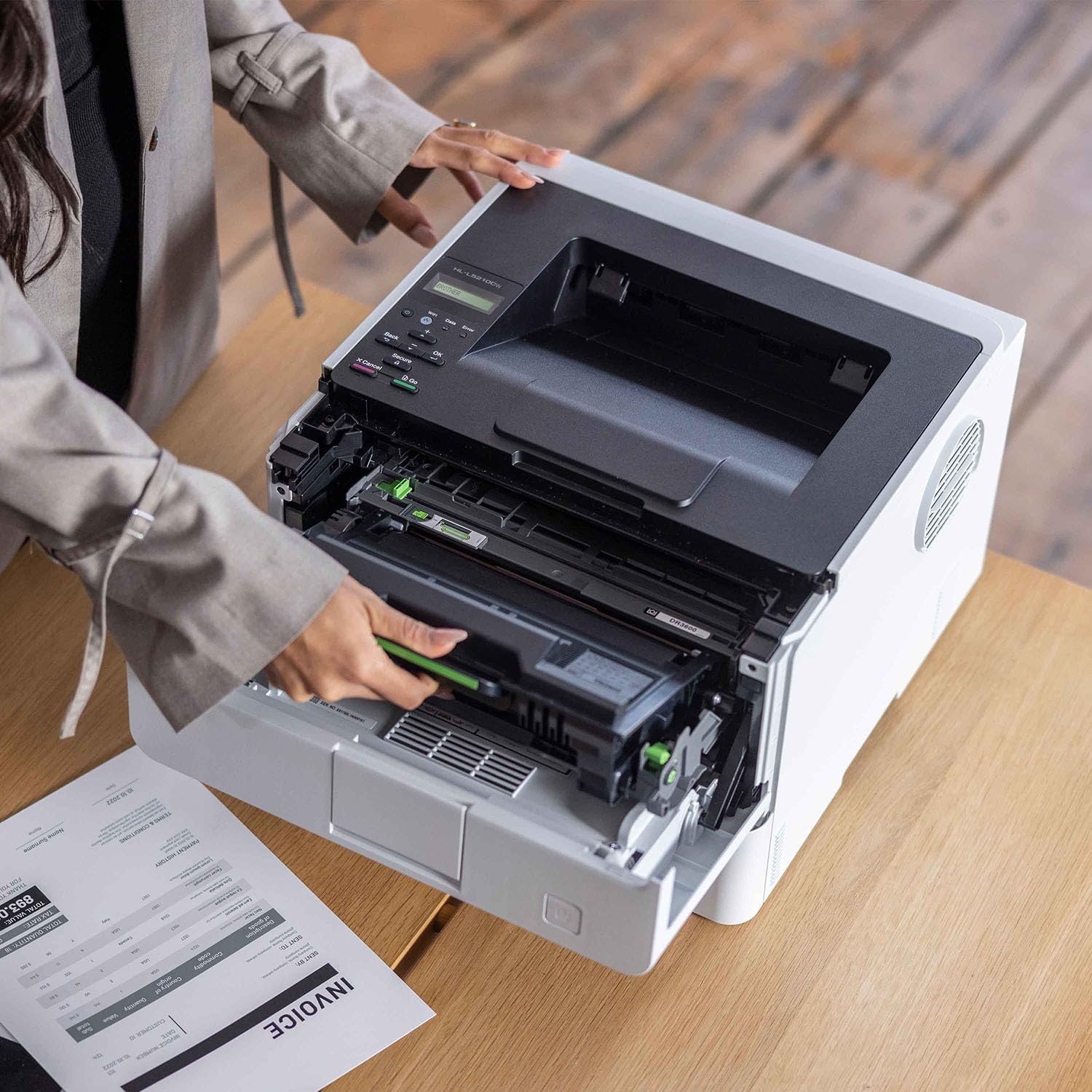 image:imageBrother HLL5210DWT Business Monochrome Laser Printer with Dual Trays Wireless and Gigabit Ethernet Networking Duplex Printing Large Paper Capacity and Mobile Printing WhiteHLL5210DW