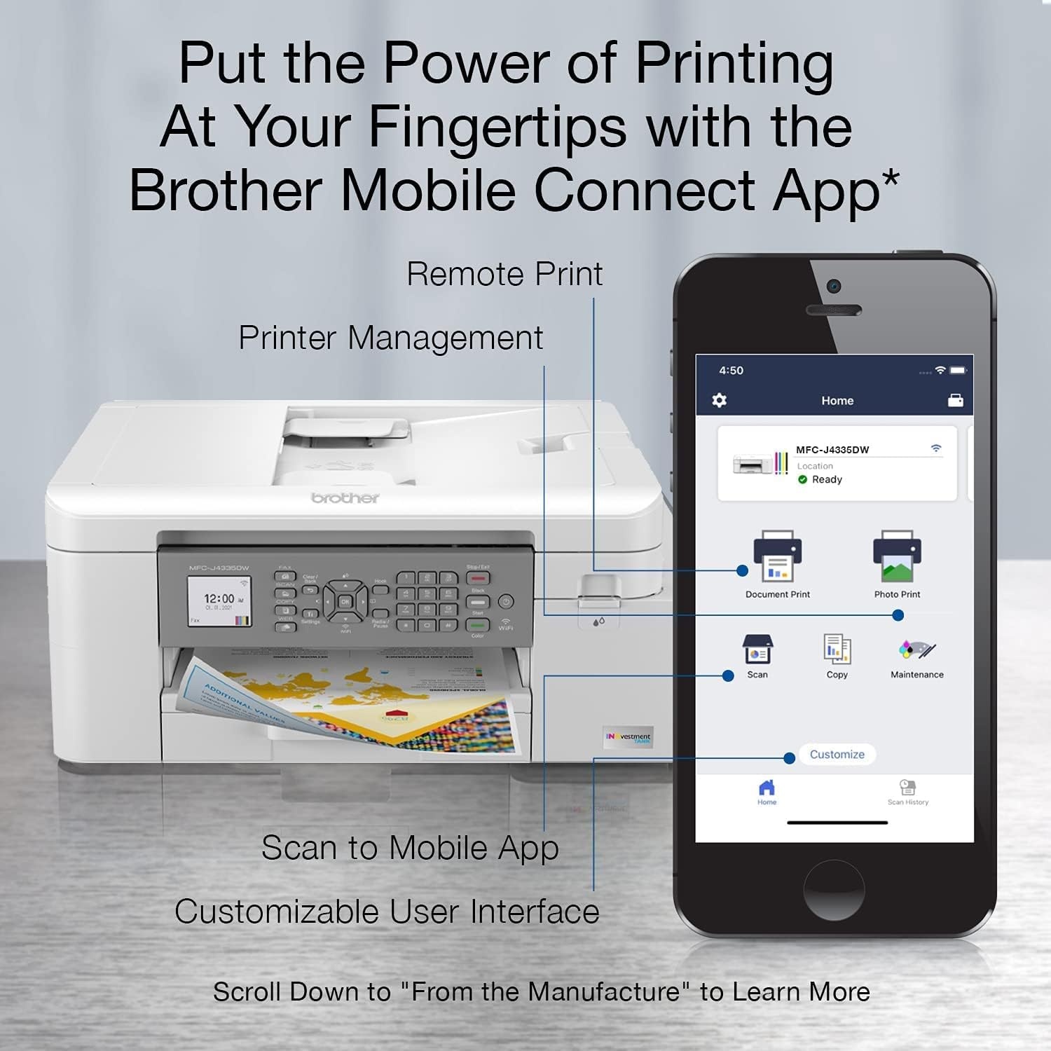 image:imageBrother INKvestment 4355 Wireless Color Inkjet AllinOne Printer with 18 Color Display and Manual Feed Slot Includes Refresh Subscription Trial1 MFCJ4355DWPrevious Model MFCJ4335DW