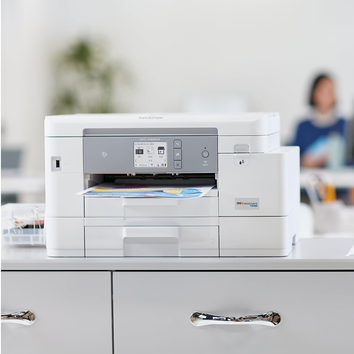 image:imageBrother INKvestment 4555 Wireless Color Inkjet AllinOne Printer with 27 Color Touchscreen and 2 Paper Trays Includes Refresh Subscription Trial1 MFCJ4555DWMFCJ4535DW