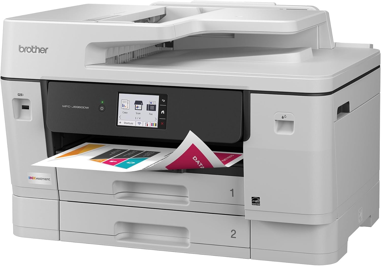 image:imageBrother INKvestment 6960 Wireless Color Inkjet AllinOne Printer with 11x17 Capabilities and 35 Color Touchscreen Includes Refresh Subscription Trial1 MFCJ6960DWCurrent Model