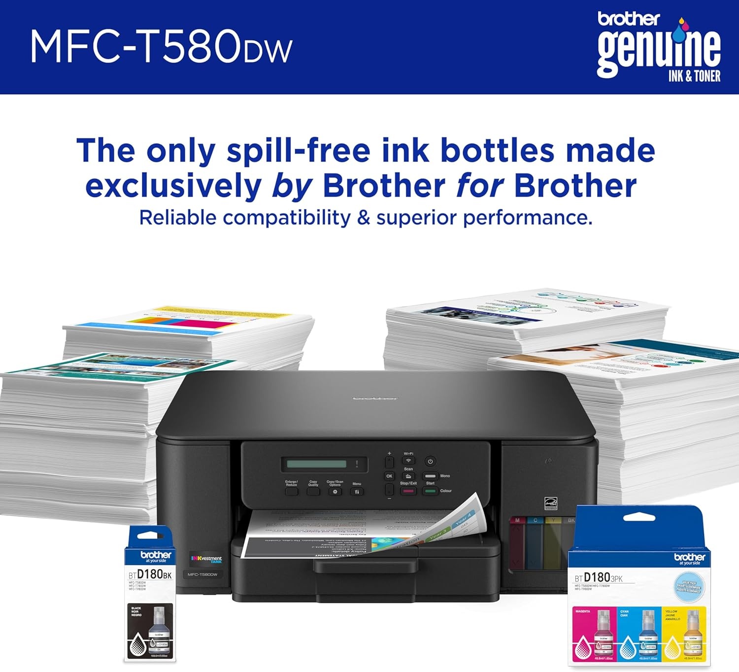 image:imageBrother INKvestment Tank 580 Wireless Color Inkjet AllinOne Printer Includes up to 3 Years of Ink inBox1 and 3Year Limited Warranty2 MFCT580DW