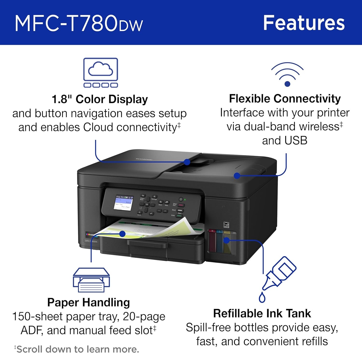 image:imageBrother INKvestment Tank 780 Wireless Color Inkjet AllinOne Printer with Duplex Printing Includes up to 3 Years of Ink inBox1 and a 3Year Limited Warranty2 MFCT780DW