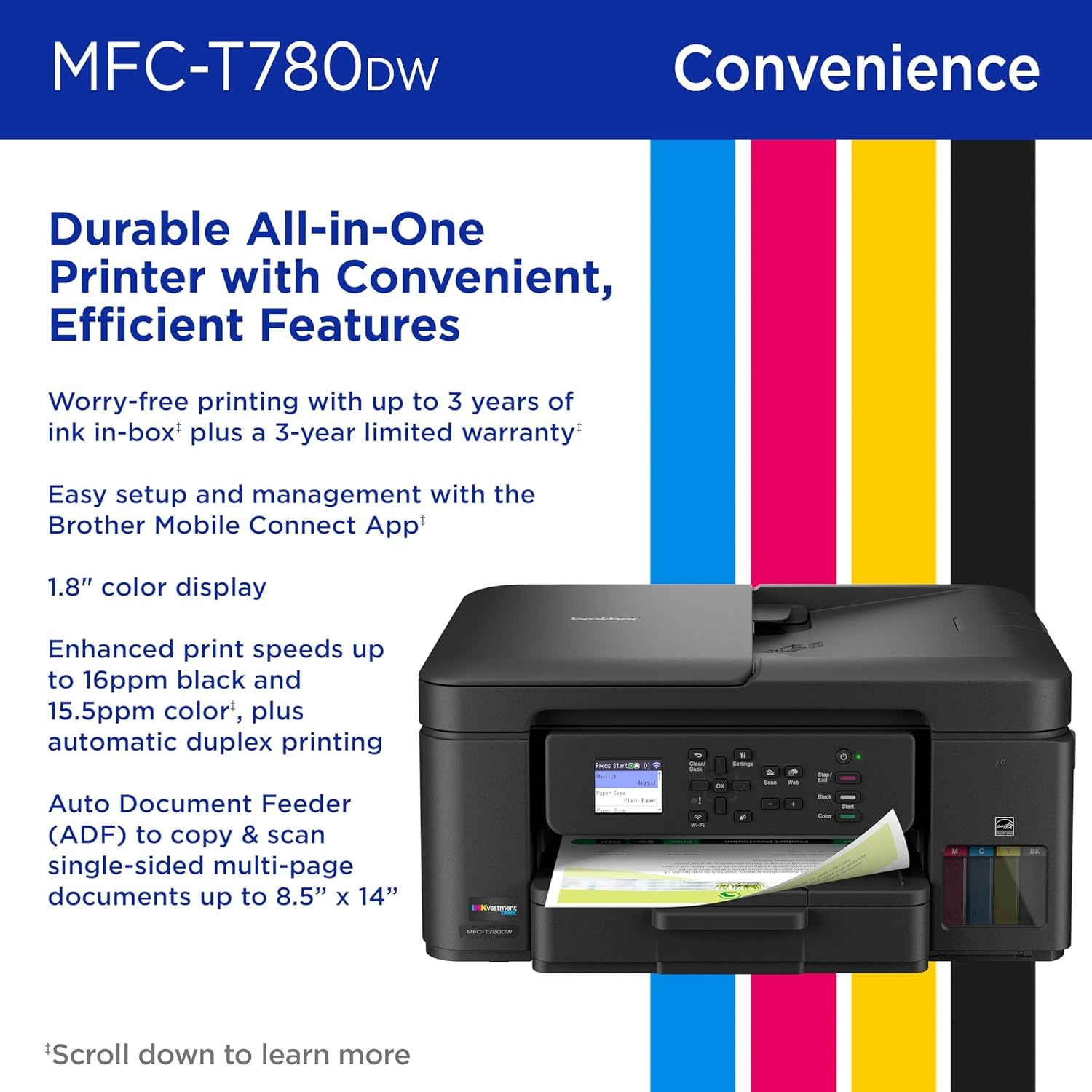 image:imageBrother INKvestment Tank 780 Wireless Color Inkjet AllinOne Printer with Duplex Printing Includes up to 3 Years of Ink inBox1 and a 3Year Limited Warranty2 MFCT780DW