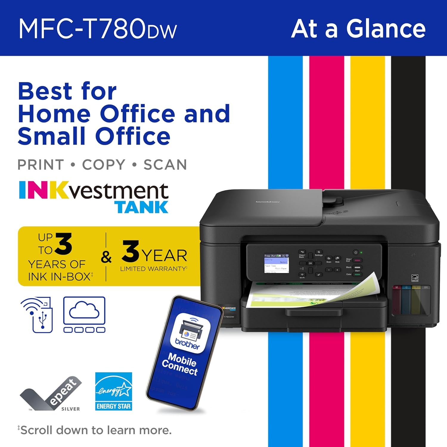 image:imageBrother INKvestment Tank 780 Wireless Color Inkjet AllinOne Printer with Duplex Printing Includes up to 3 Years of Ink inBox1 and a 3Year Limited Warranty2 MFCT780DW